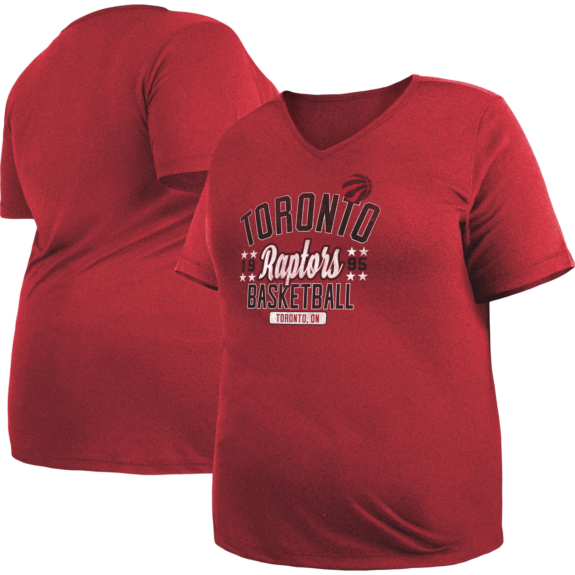 Women's 5th & Ocean by New Era Red Toronto Raptors Plus Size Logo V-Neck T-Shirt