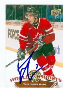 Travis Hamonic autographed hockey card (New York Islanders) 2010 Upper Deck World of Sports #197