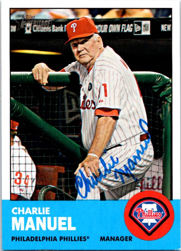 Charlie Manuel autographed Baseball Card (Philadelphia Phillies, SC) 2012 Topps Heritage #318