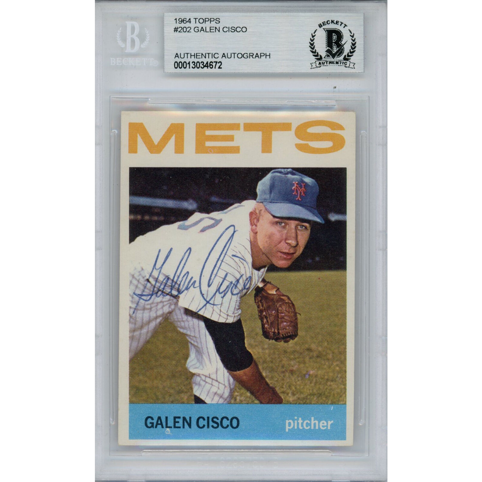 Galen Cisco Autographed/Signed 1964 Topps #202 Trading Card Beckett Slab 38482