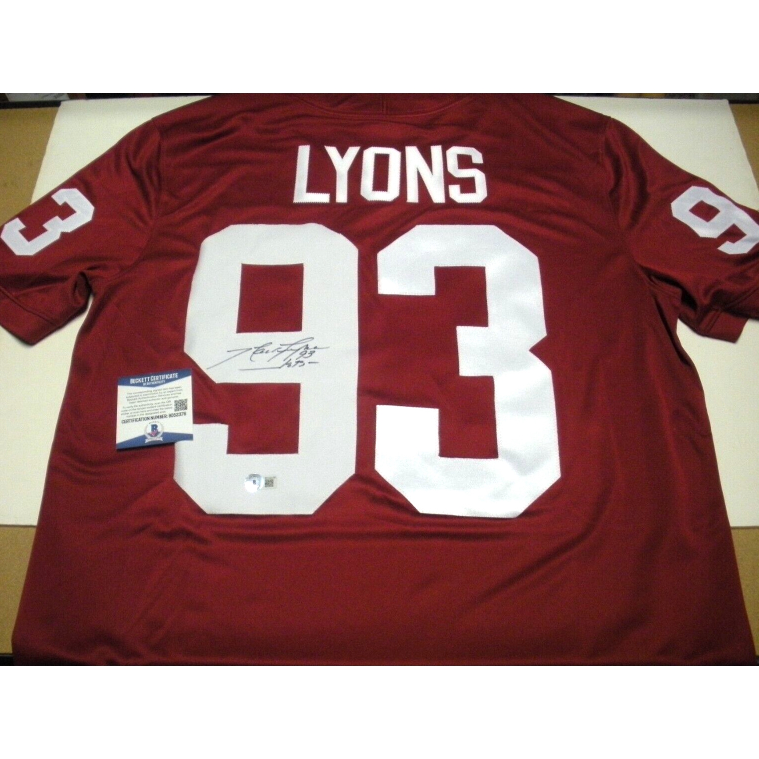 Marty Lyons Alabama Rolltide Beckett/coa Signed Official Licensed Nike Jersey