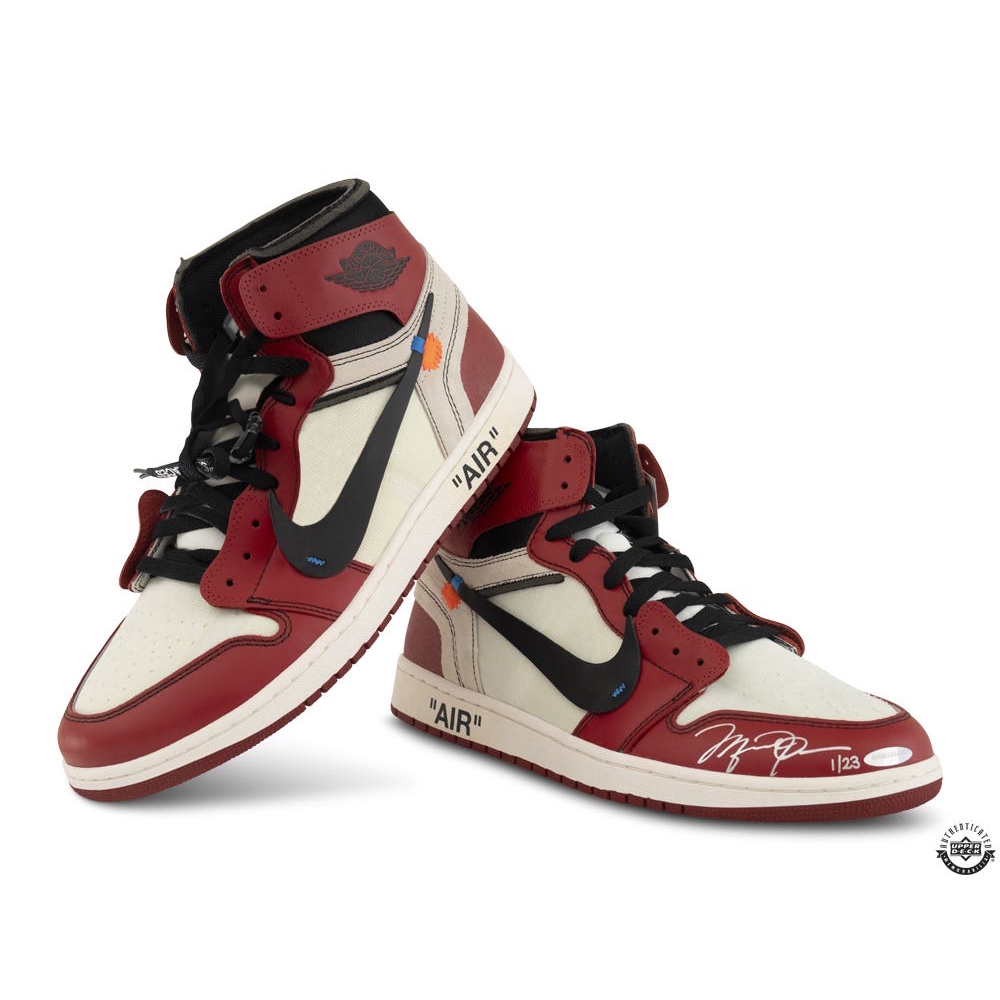 Michael Jordan Autographed Nike Air Jordan 1 Retro High Off-White 'Chicago' Shoes - Upper Deck