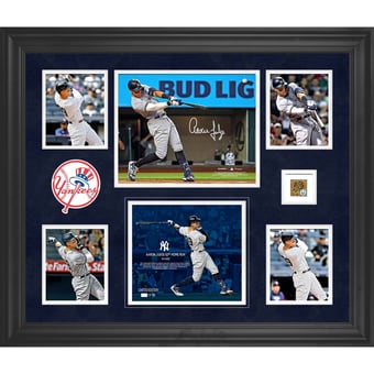 Aaron Judge New York Yankees Autographed Framed 20" x 24" 62nd Home Run Collage with a Capsule of Game-Used Dirt from 62nd Home Run Game - Limited Edition of 99