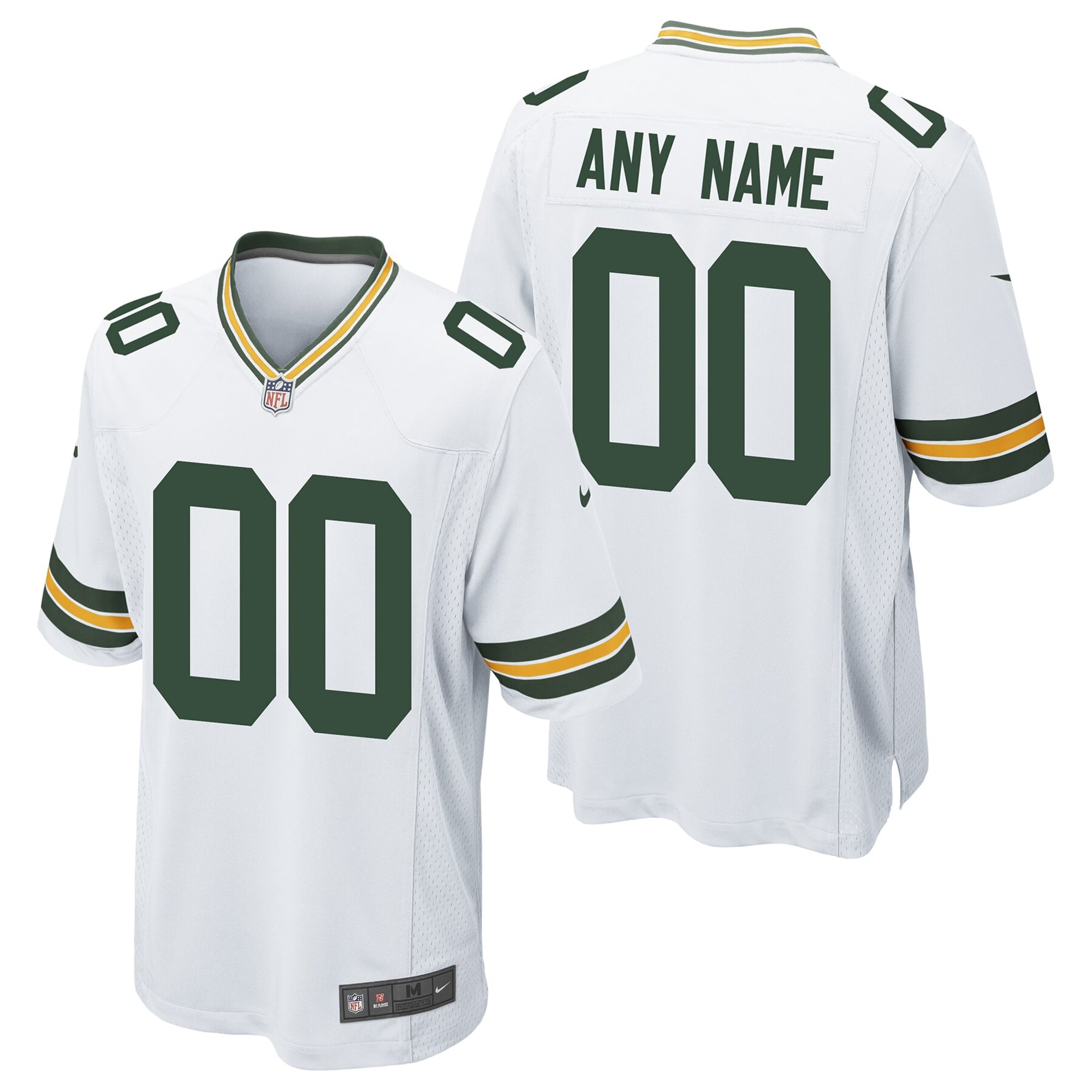 Green Bay Packers Nike Game Road Jersey - White - Custom - Mens