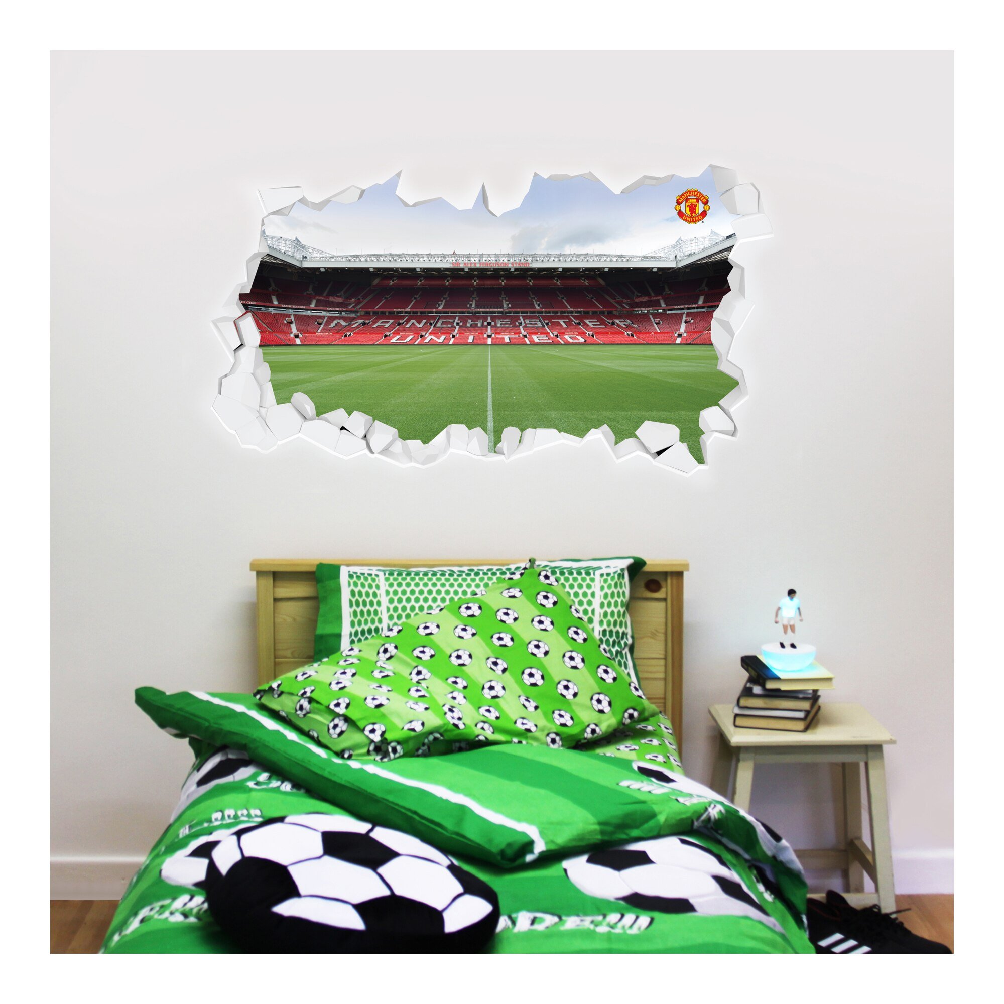 Adesivo da parete Manchester United Old Trafford Broken Wall Stadium - 120 cm x 60 cm con set di decalcomanie - 60 cm x 30 cm