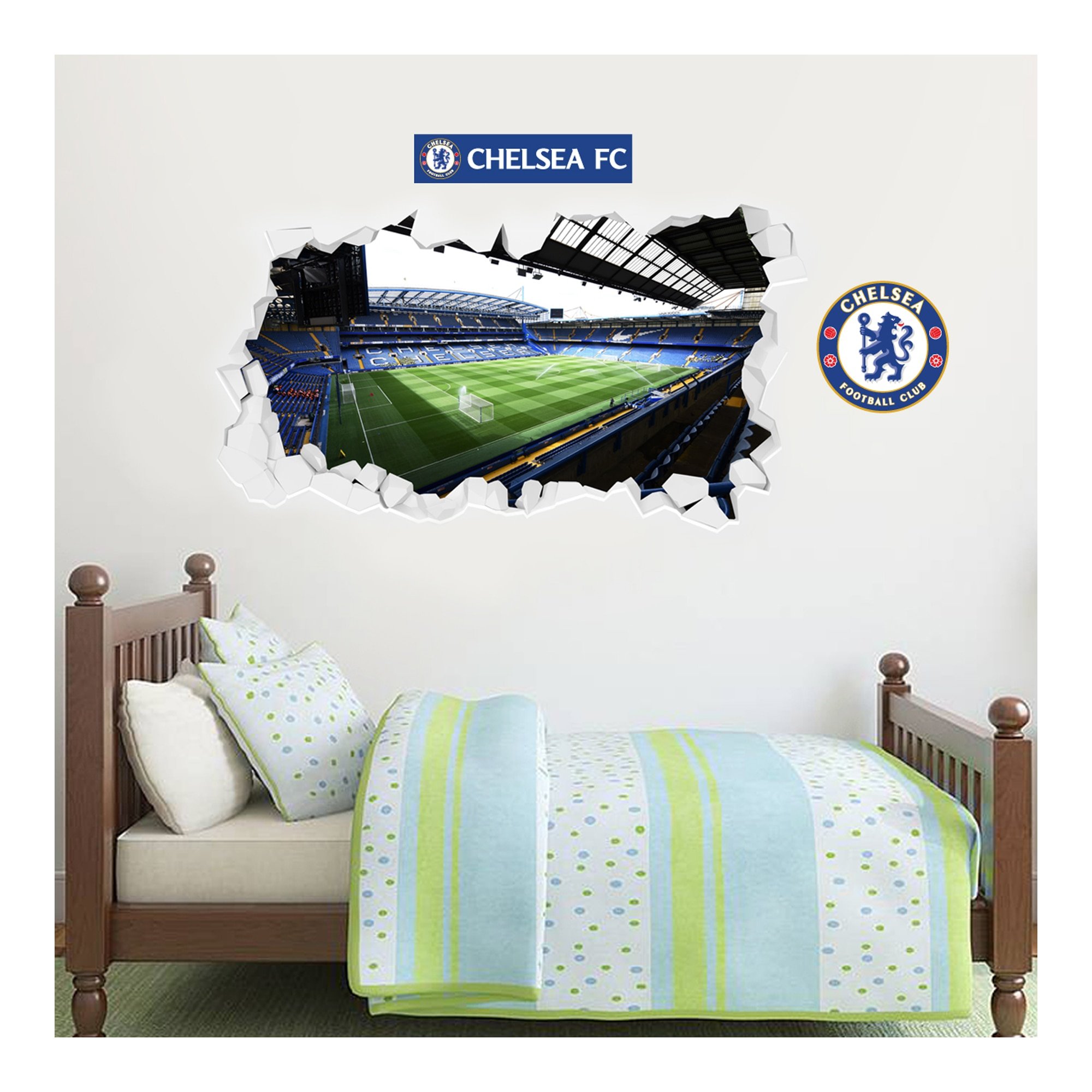 Adesivo da parete rotto stadio Chelsea Stamford Bridge - 90 cm x 45 cm con set di decalcomanie - 60 cm x 30 cm