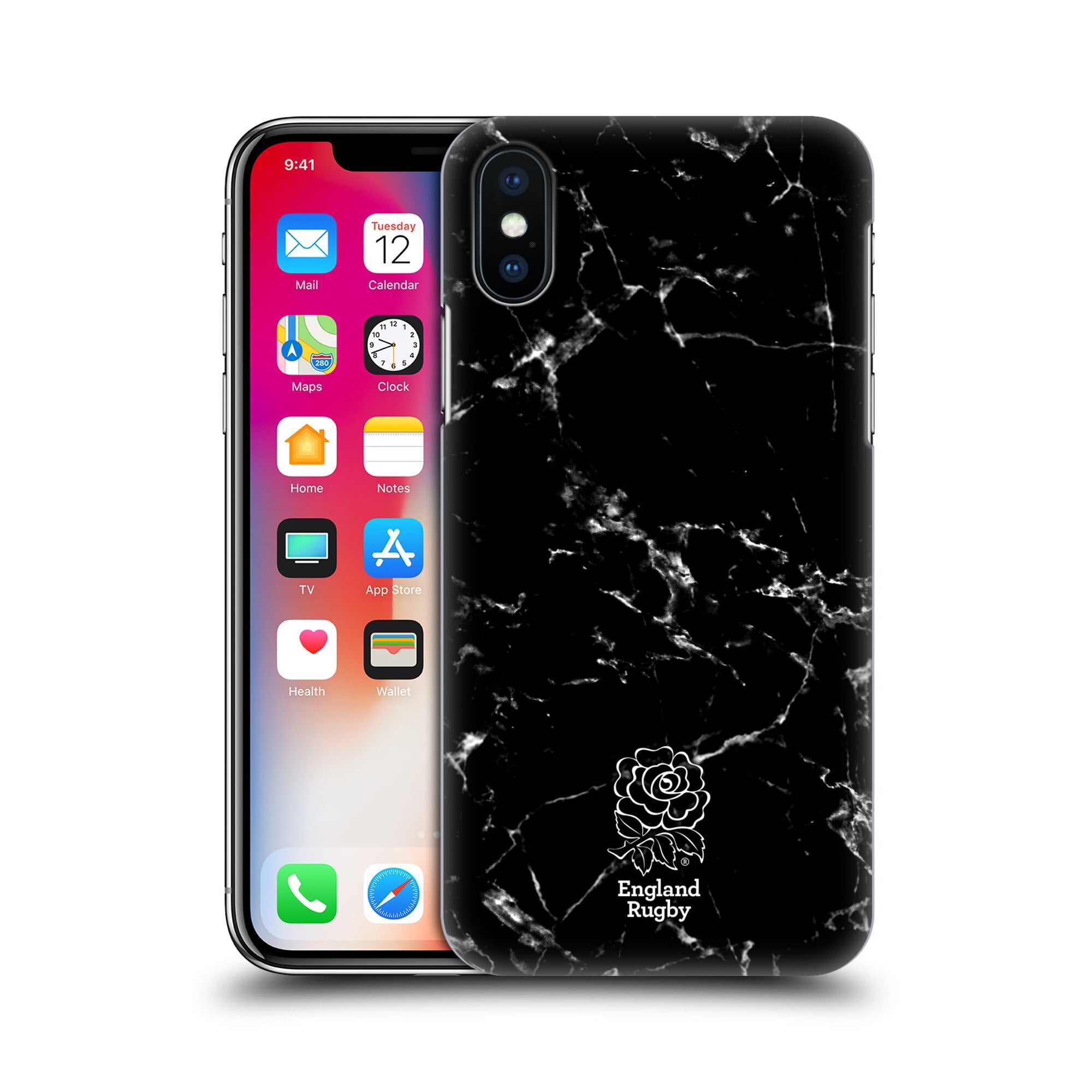 Custodia rigida per cellulare in marmo nero England Rugby - iPhone