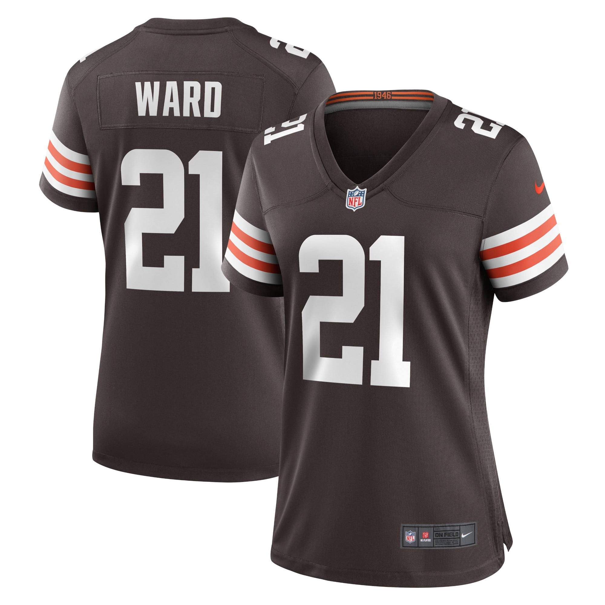 Camiseta Nike Game de la 1ª equipación del Cleveland Browns - Marrón - Denzel Ward - Mujer