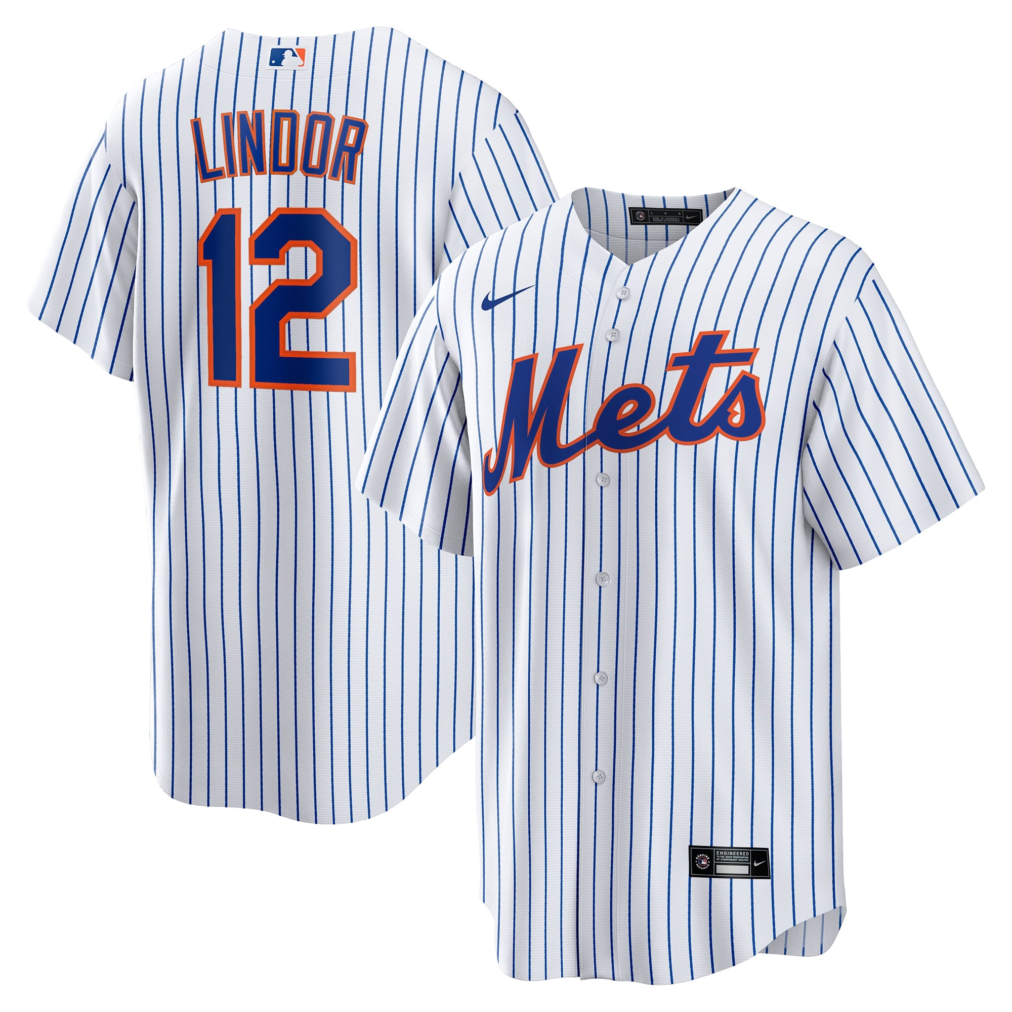 New York Mets Nike Official Replica Home Jersey – Mens with Lindor 12 printing