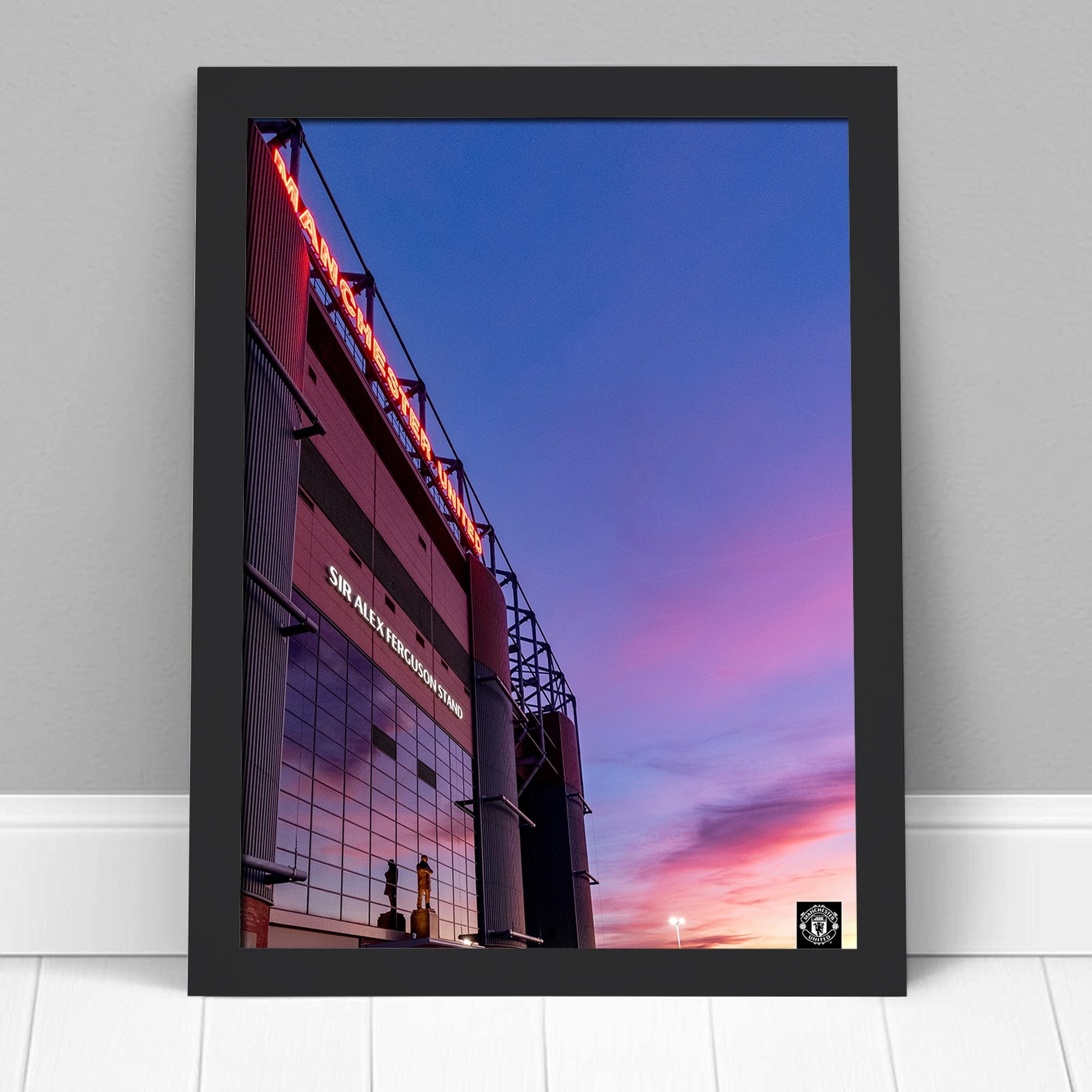Manchester United Sir Alex Ferguson Stand Sunset Stampa incorniciata - A3