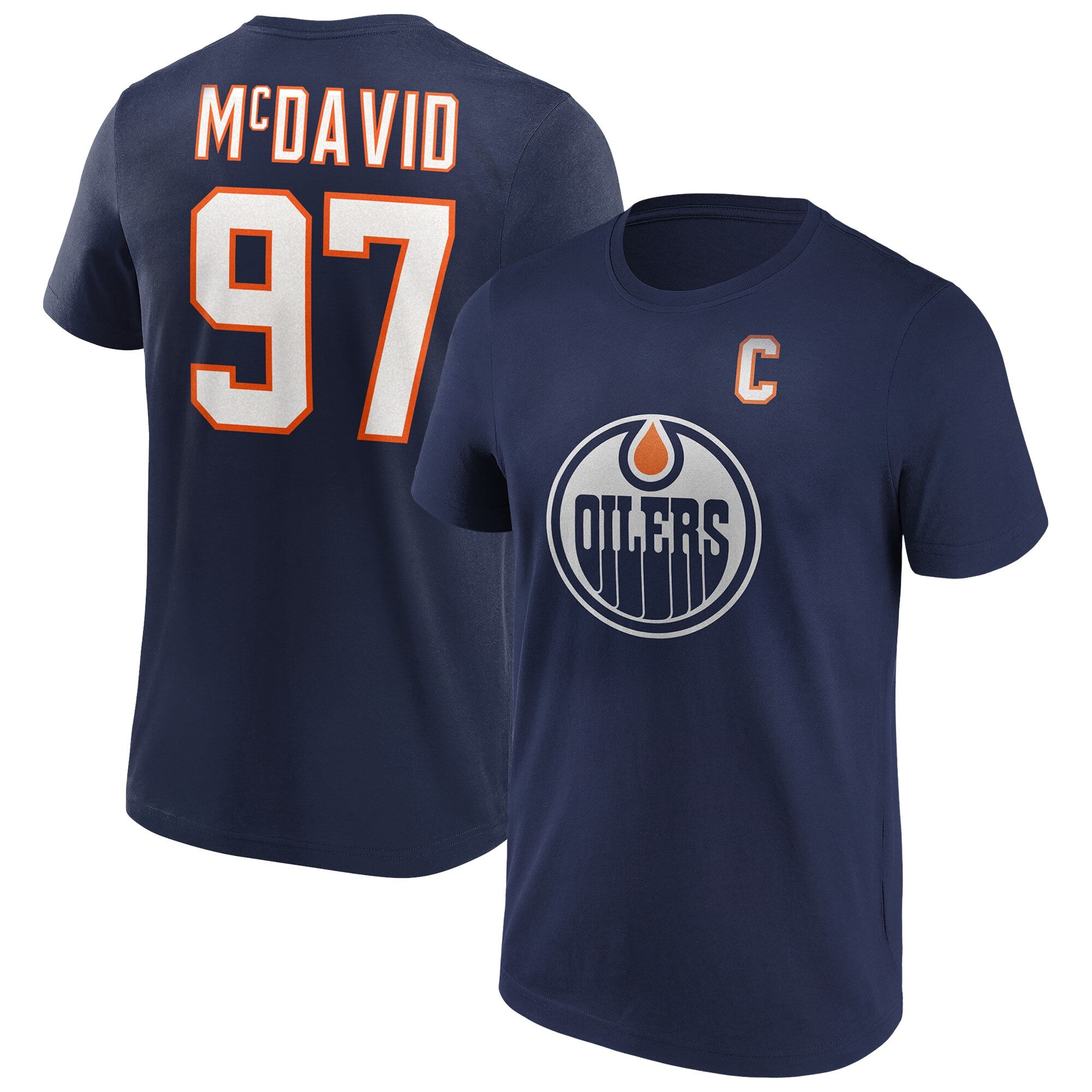 Edmonton Oilers Iconic Name & Number Graphic T-Shirt – Navy – Connor McDavid 97 – Mens Edmonton Oilers Iconic Name & Number Graphic T-Shirt – Navy – Connor McDavid 97 – Mens