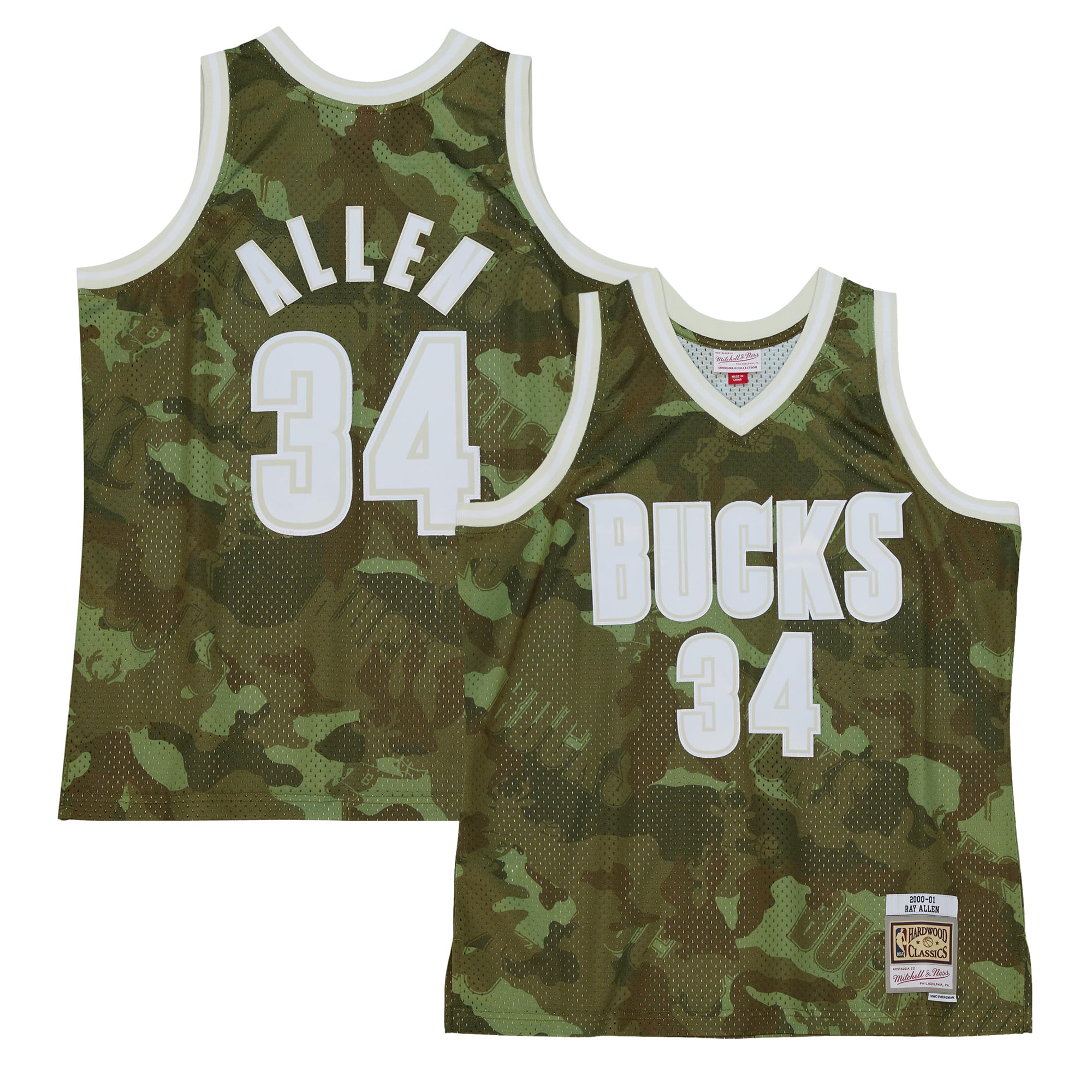 Milwaukee Bucks NBA Ray Allen 2000 Ghost Green Camo Swingman Jersey By Mitchell & Ness - Mens