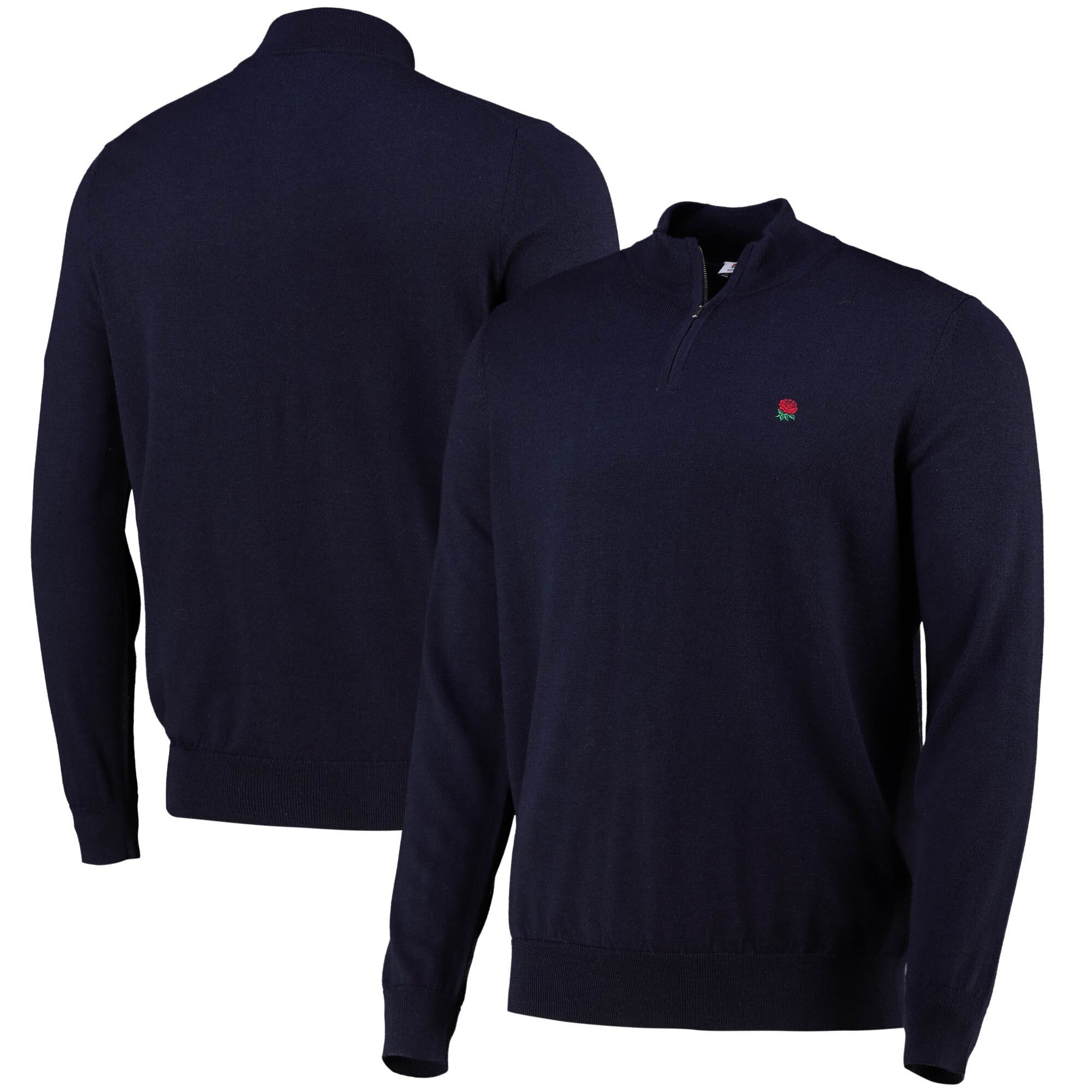 Inghilterra Rugby Charles Tyrwhitt Maglione con collo con zip in pura lana merino - Navy