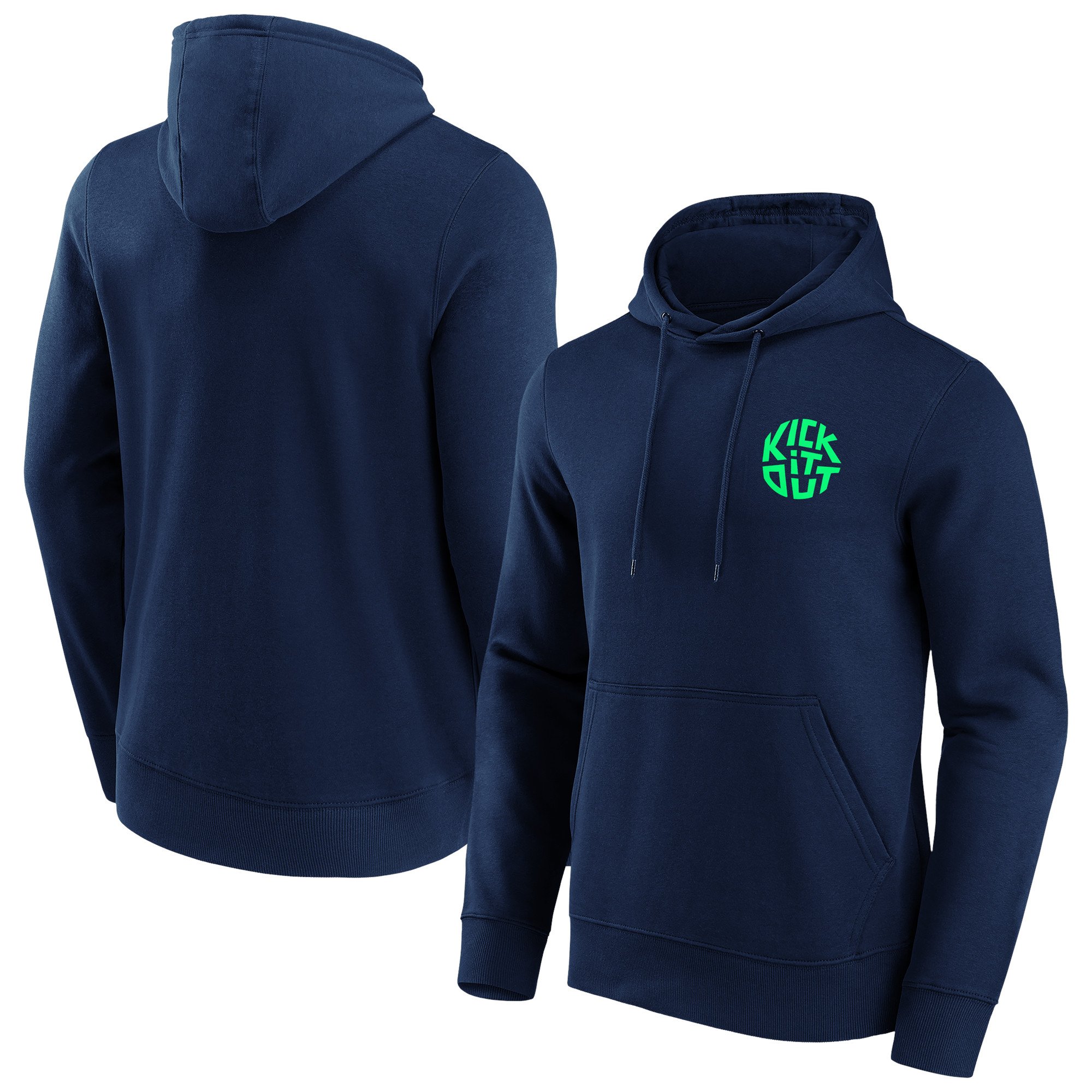 Felpa con cappuccio grafica con slogan Kick It Out - Navy/Bianco/Verde primaverile - Uomo