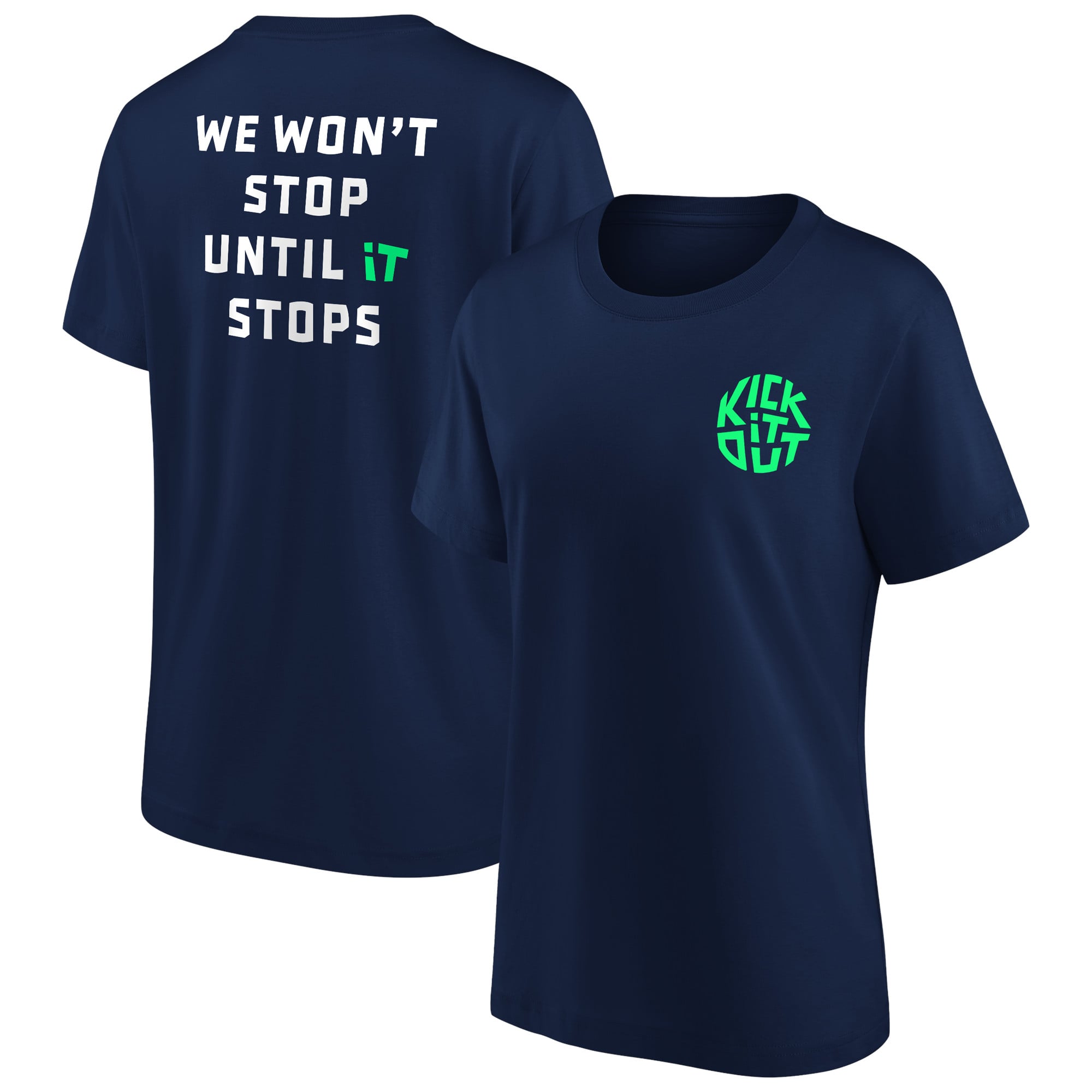 Kick It Out Slogan Graphic T-Shirt - Navy/Bianco/Verde Primavera - Donna
