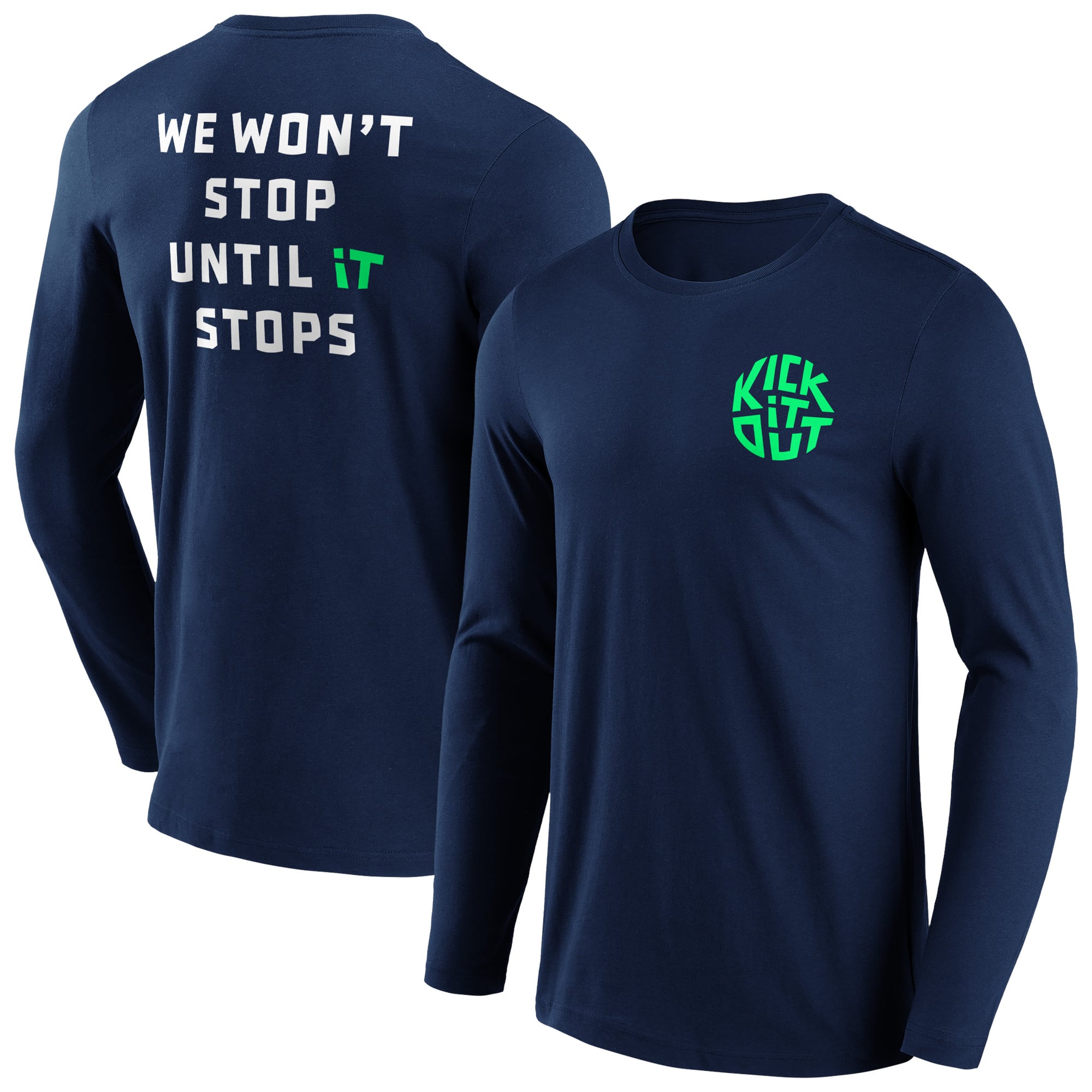 Kick It Out Slogan Graphic Long Sleeve T-Shirt - Navy/White - Mens