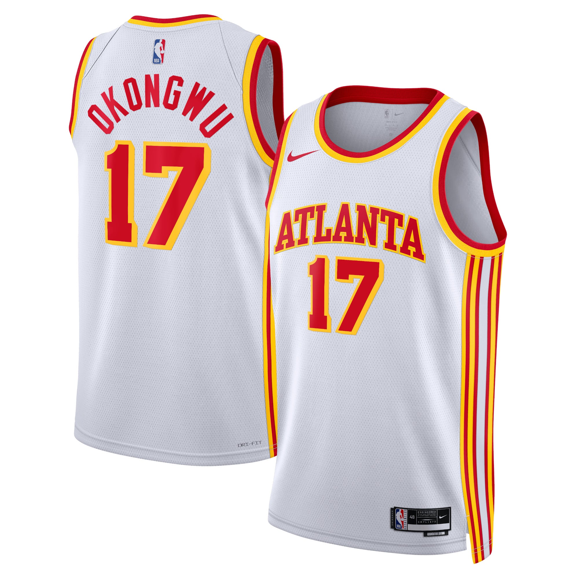Camiseta Nike Association Swingman de los Atlanta Hawks - Blanco - Onyeka Okongwu - Unisex
