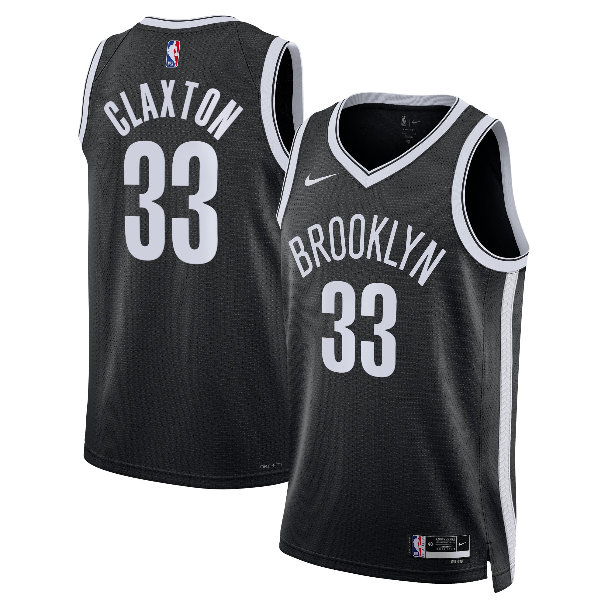 Camiseta Nike Icon Edition Swingman de los Brooklyn Nets - Negro - Nic Claxton - Unisex