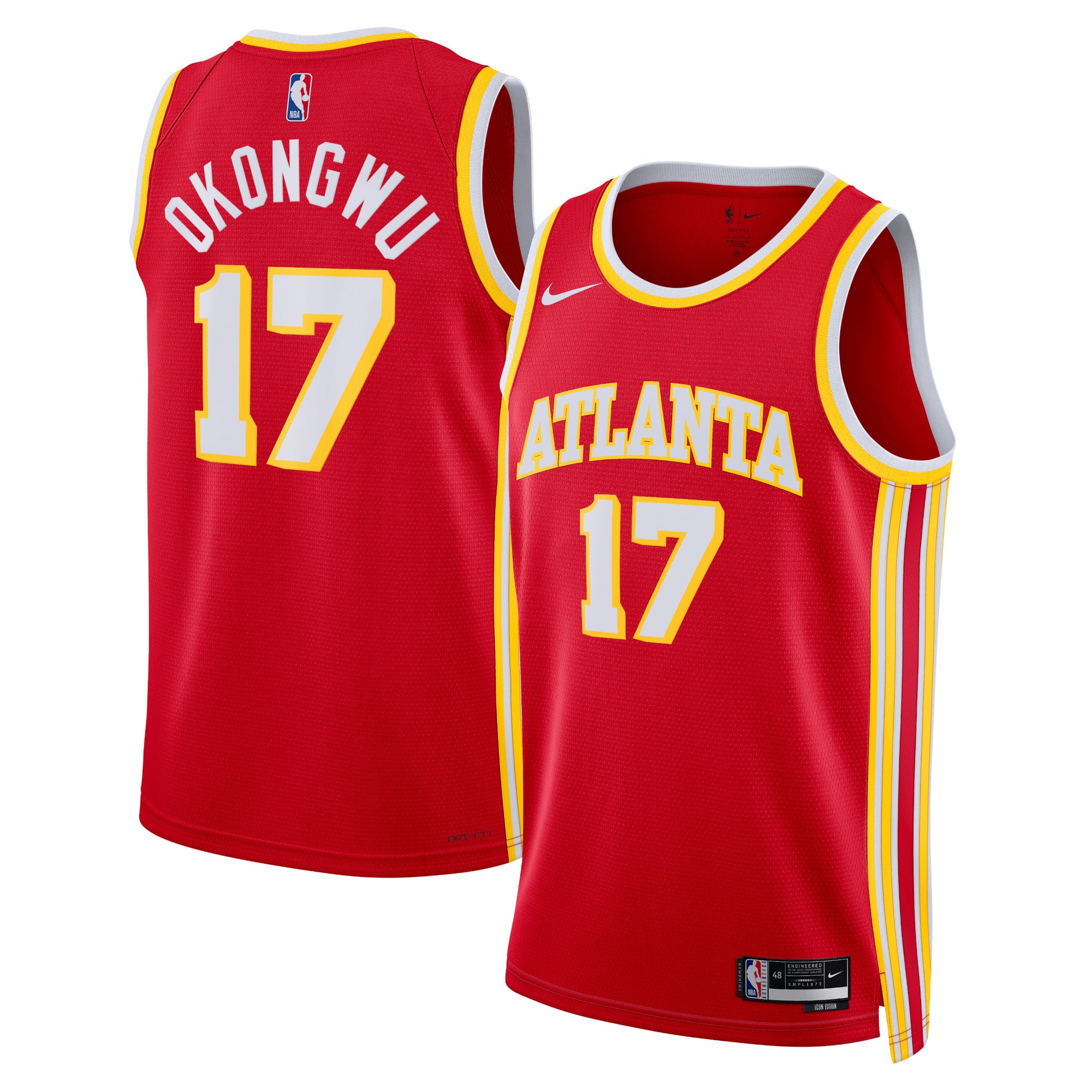 Camiseta Nike Icon Edition Swingman de los Atlanta Hawks - Rojo - Onyeka Okongwu - Unisex
