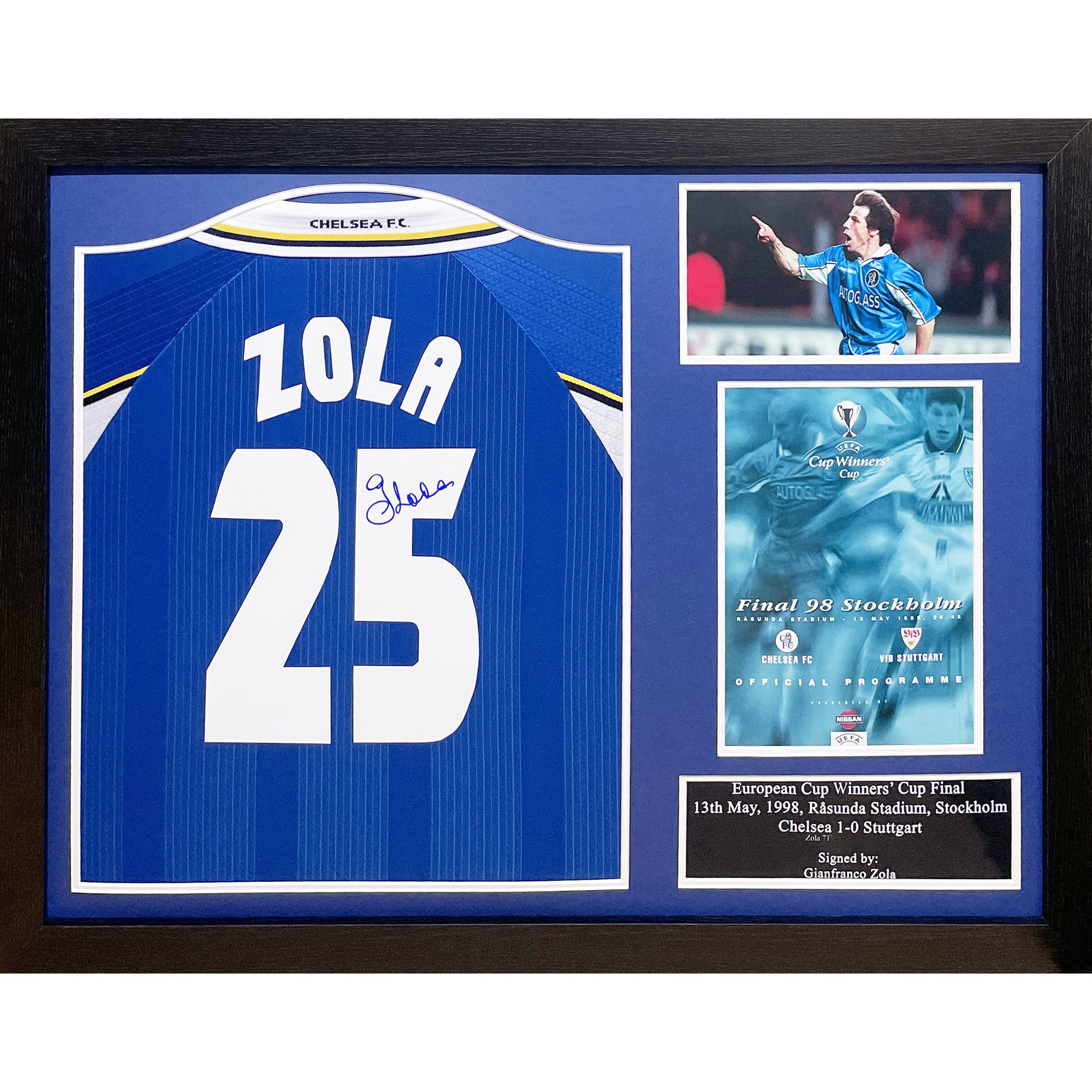 Gianfranco Zola ha autografato la maglia della finale ECWC del 1998 - Incorniciato
