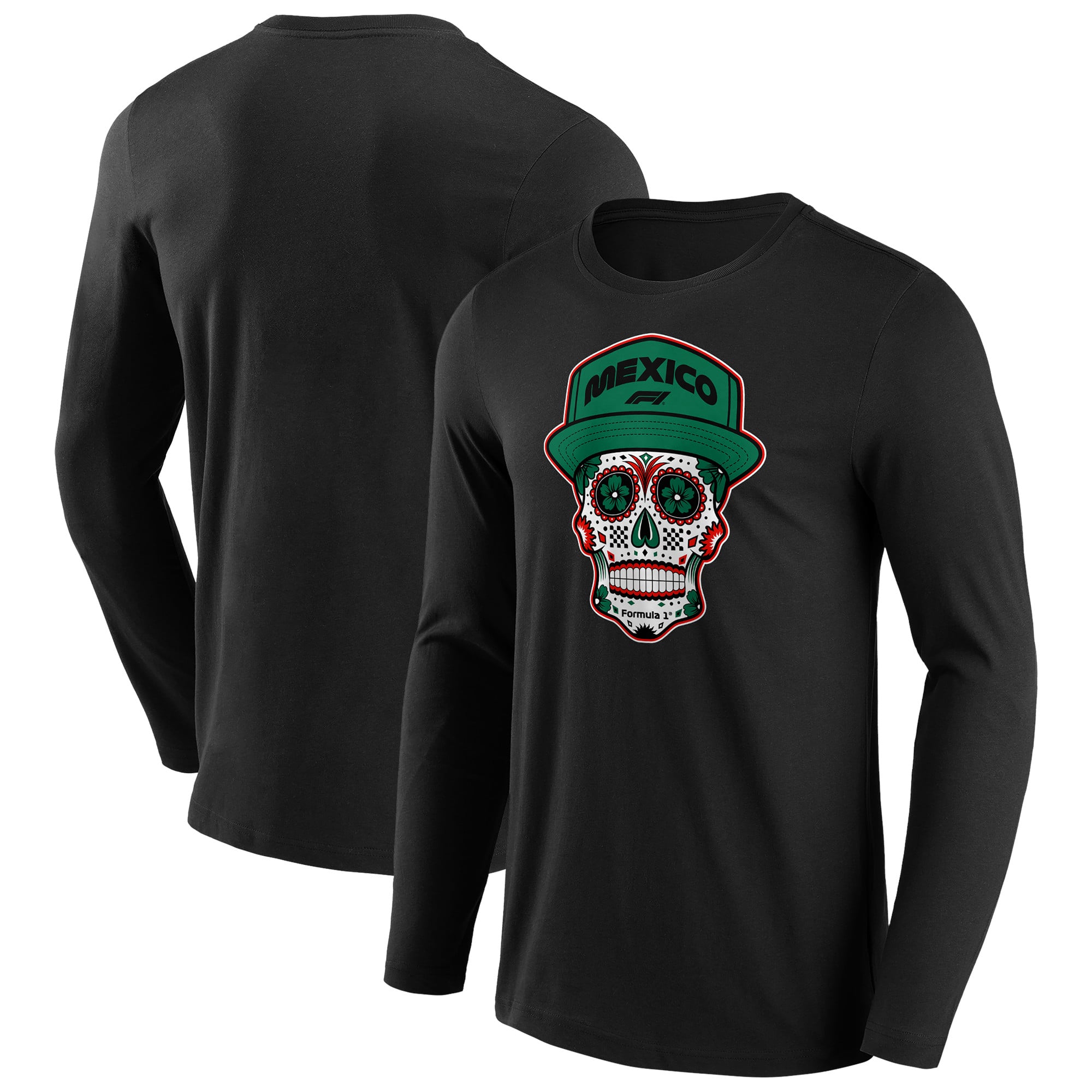 T-shirt graphique à manches longues avec tête de mort de Formule 1 Mexique