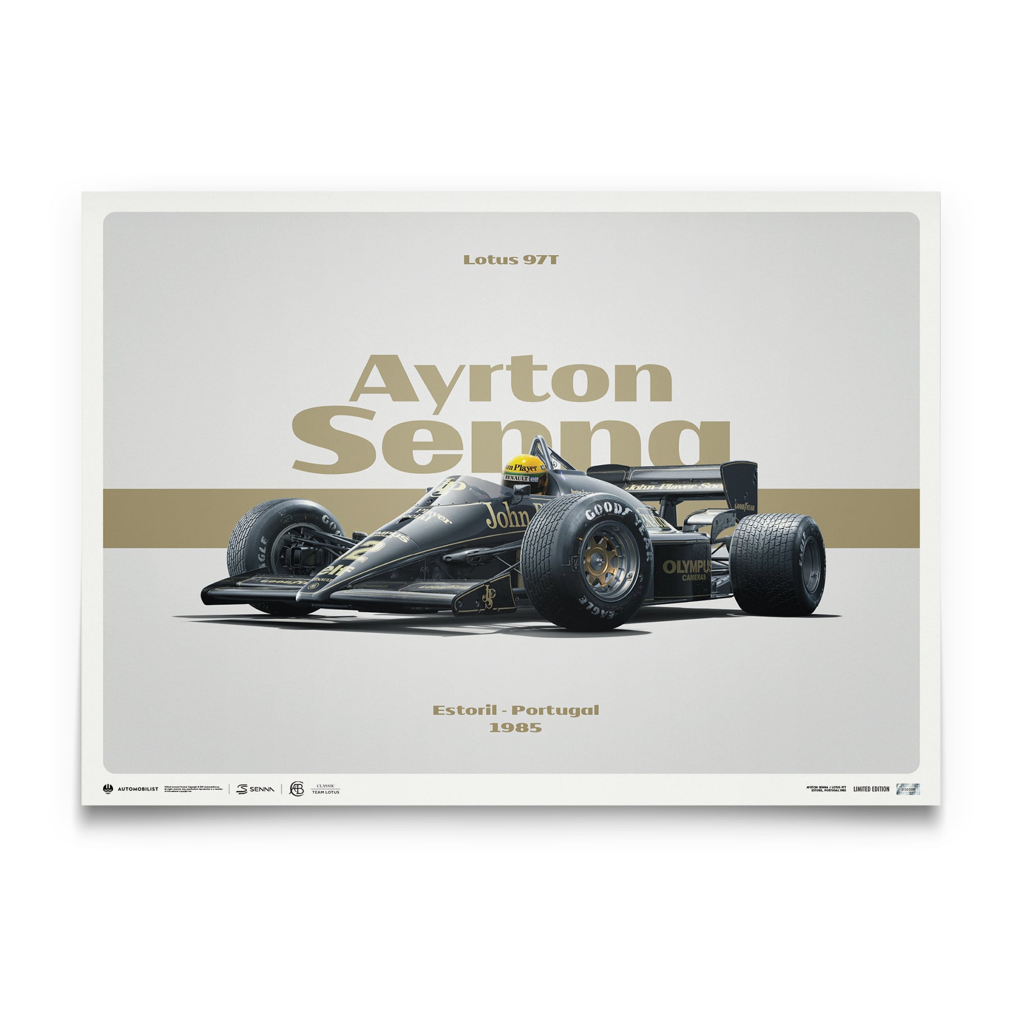 Ayrton Senna Lotus 97T - Hommage horizontal - Estoril 1985 Edition Limitée Poster