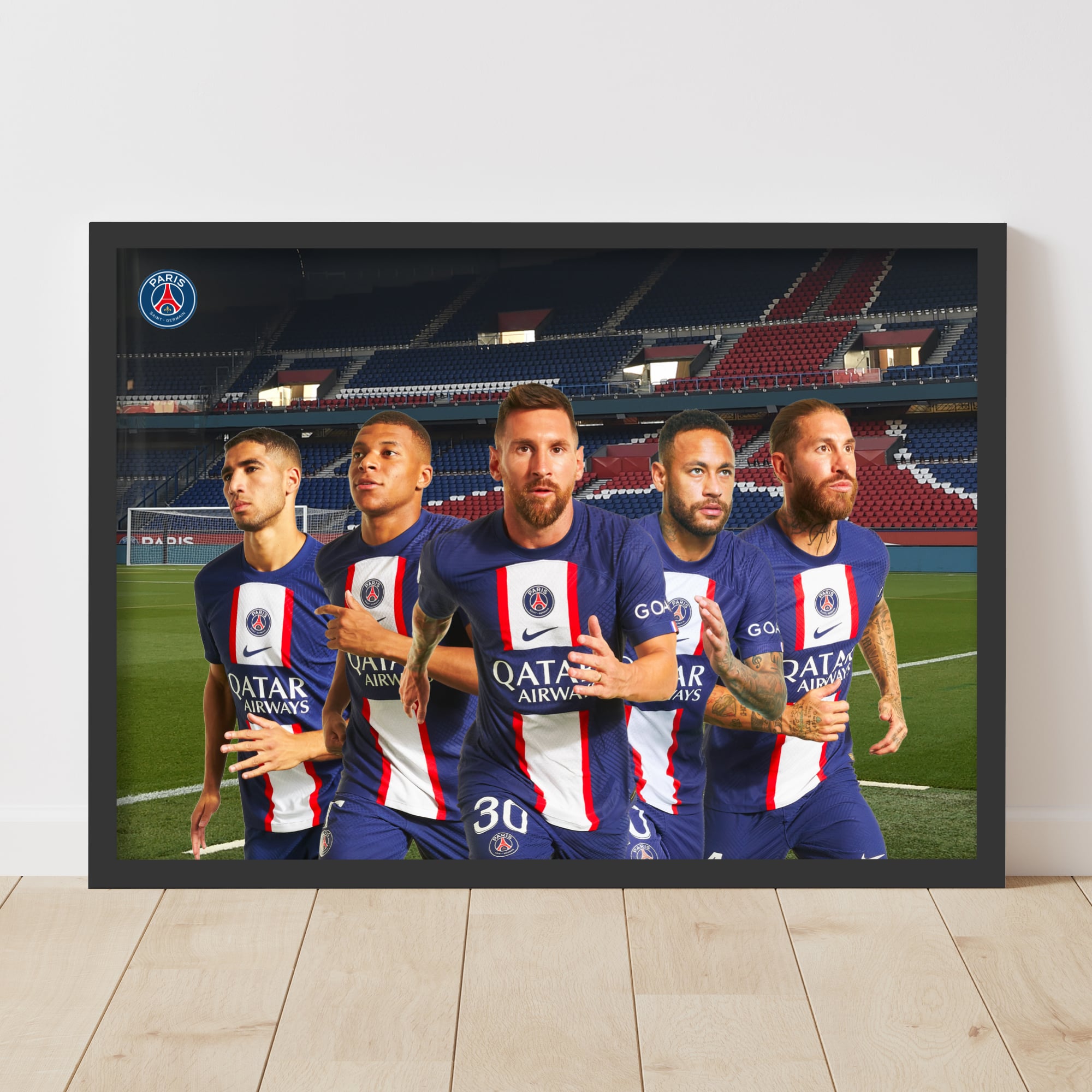 Stampa del gruppo di giocatori del Paris Saint-Germain - Incorniciata - A3