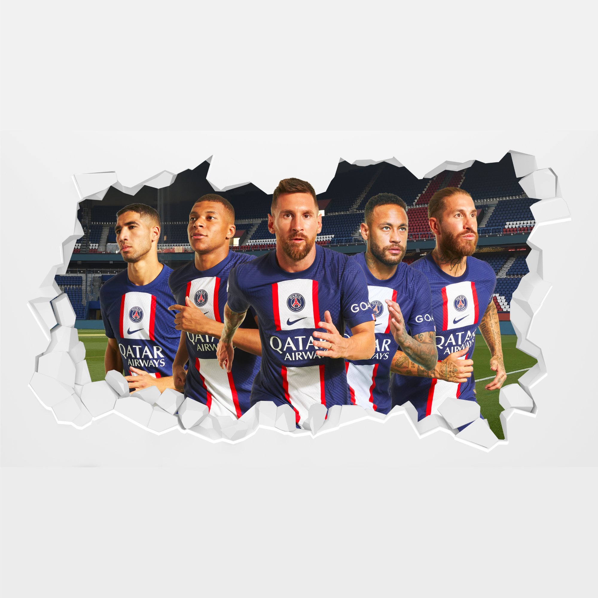 Adesivo da parete rotto del gruppo di giocatori del Paris Saint-Germain - 60 cm x 30 cm