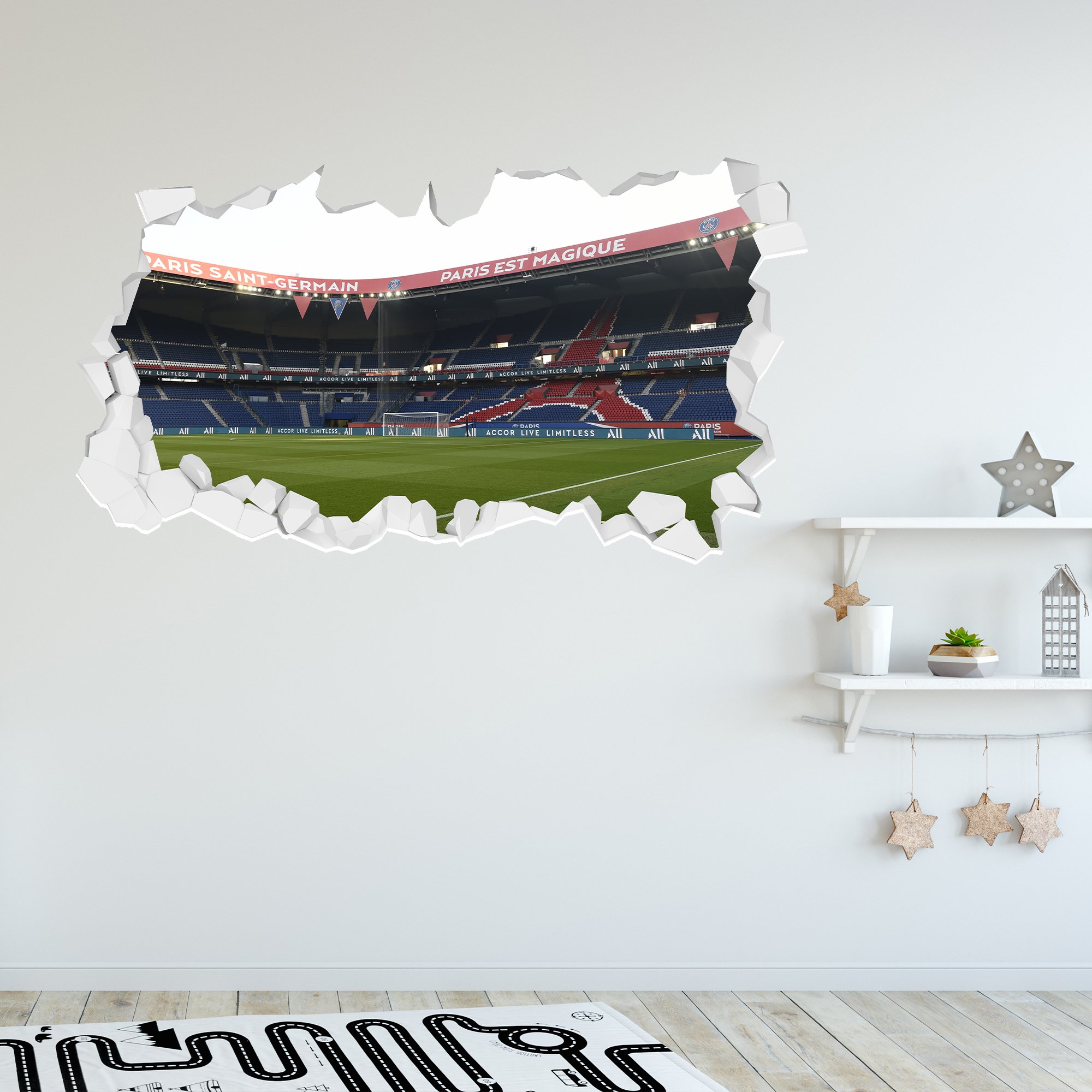 Adesivo murale rotto angolo stadio Paris Saint-Germain - 60 cm x 30 cm