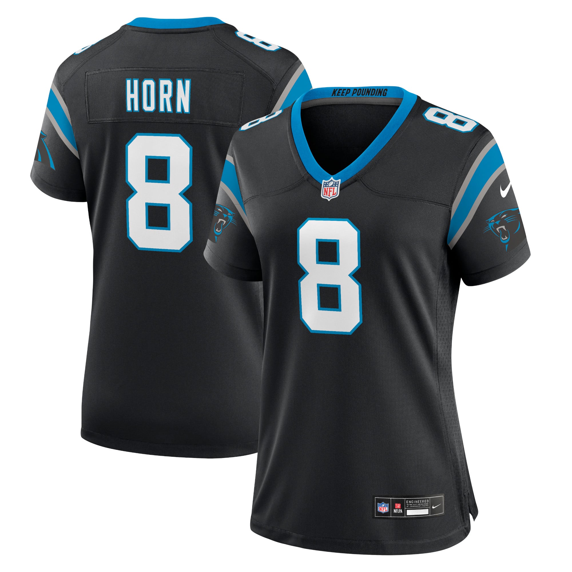 Camiseta Nike Game de la 1a equipación del Carolina Panthers - Negro - Jaycee Horn - Mujer