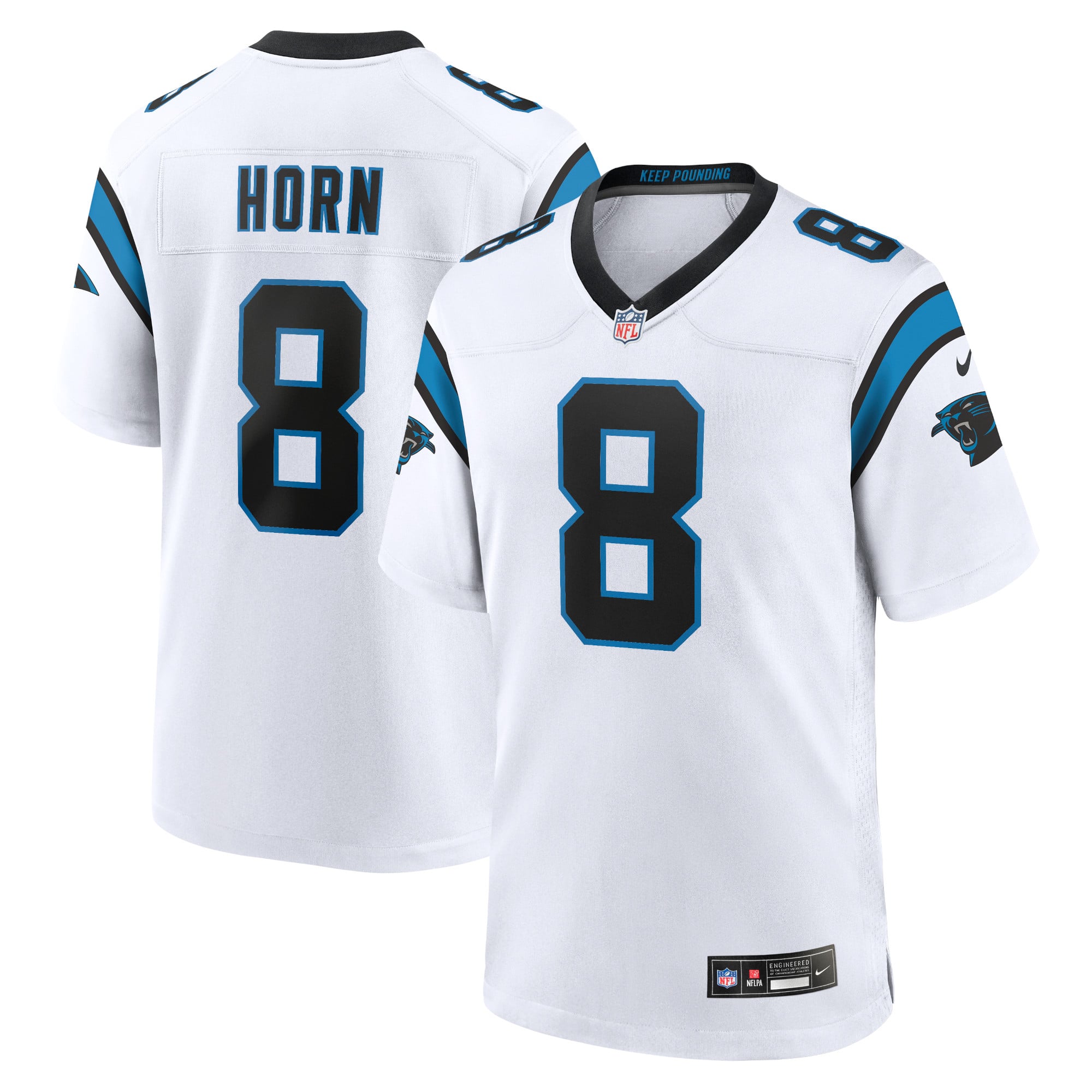 Camiseta Nike Game de la 2ª equipación del Carolina Panthers - Blanco - Jaycee Horn - Hombre: retailer-supplied image