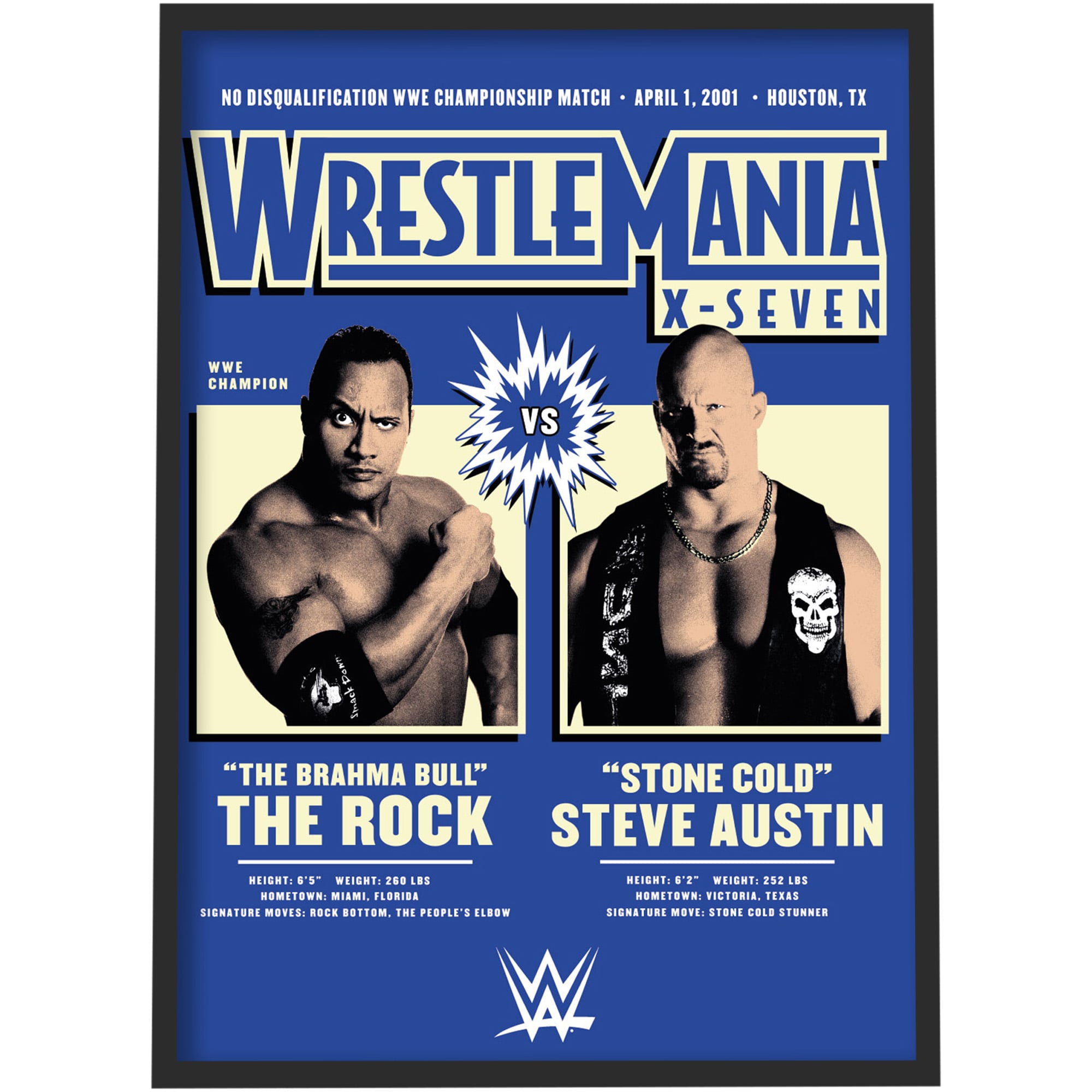 Poster WWE The Rock Stone Cold WrestleMania - A3 incorniciato