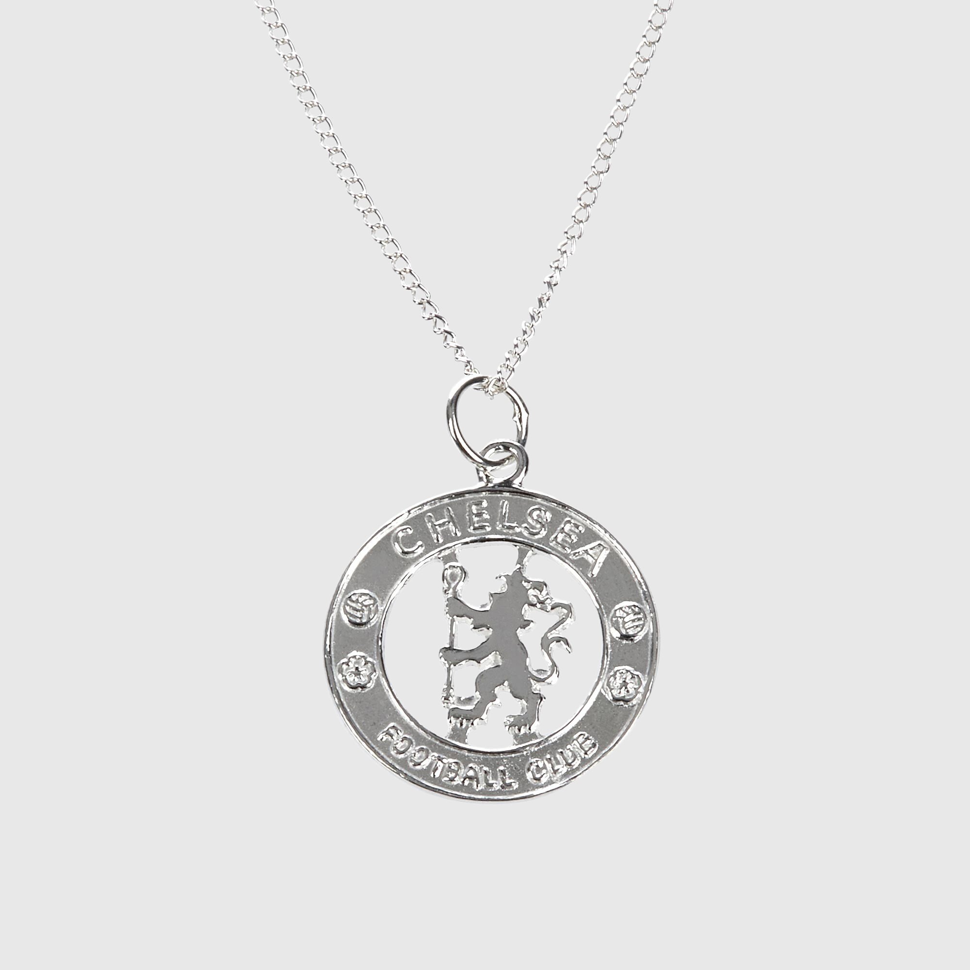 Chelsea Wappen-Anhänger mit ausgeschnittenem Wappen und 50 cm lange Kette – Sterlingsilber