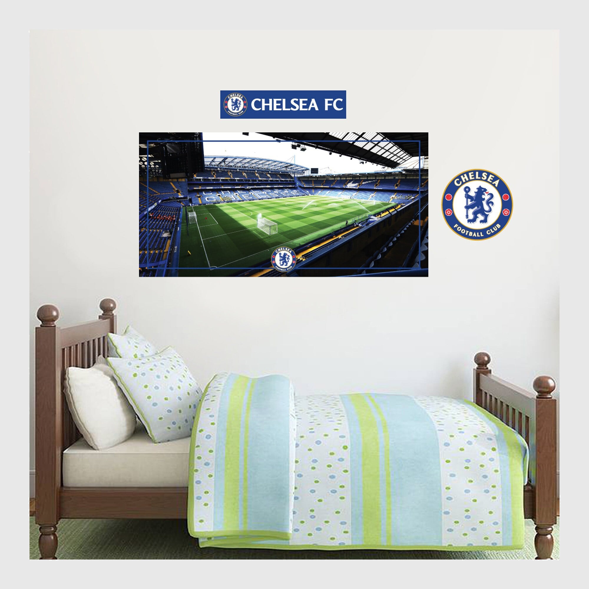 Adesivo murale stadio Chelsea Stamford Bridge - 90 cm x 45 cm con set di decalcomanie - 60 cm x 30 cm