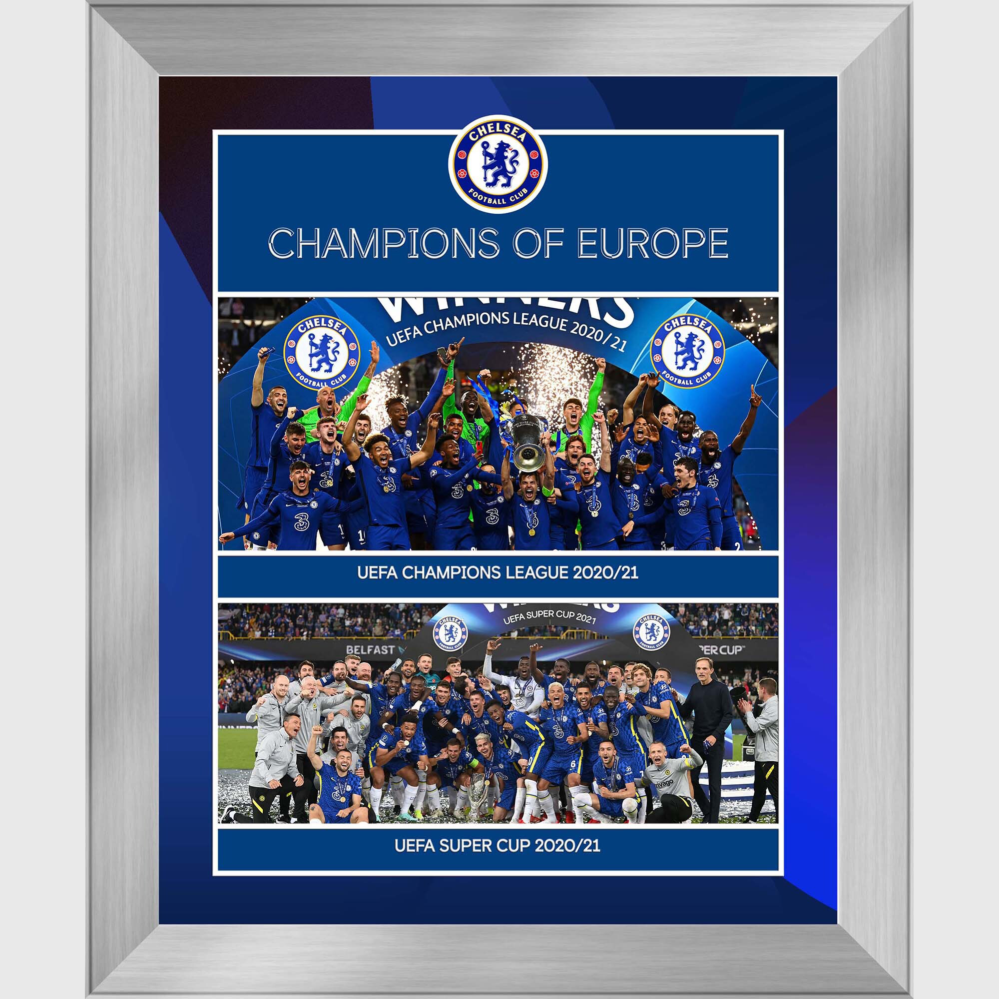 Chelsea UCL 2021 Champions Celebration Montage Framed Print - 20 x 16 Inch