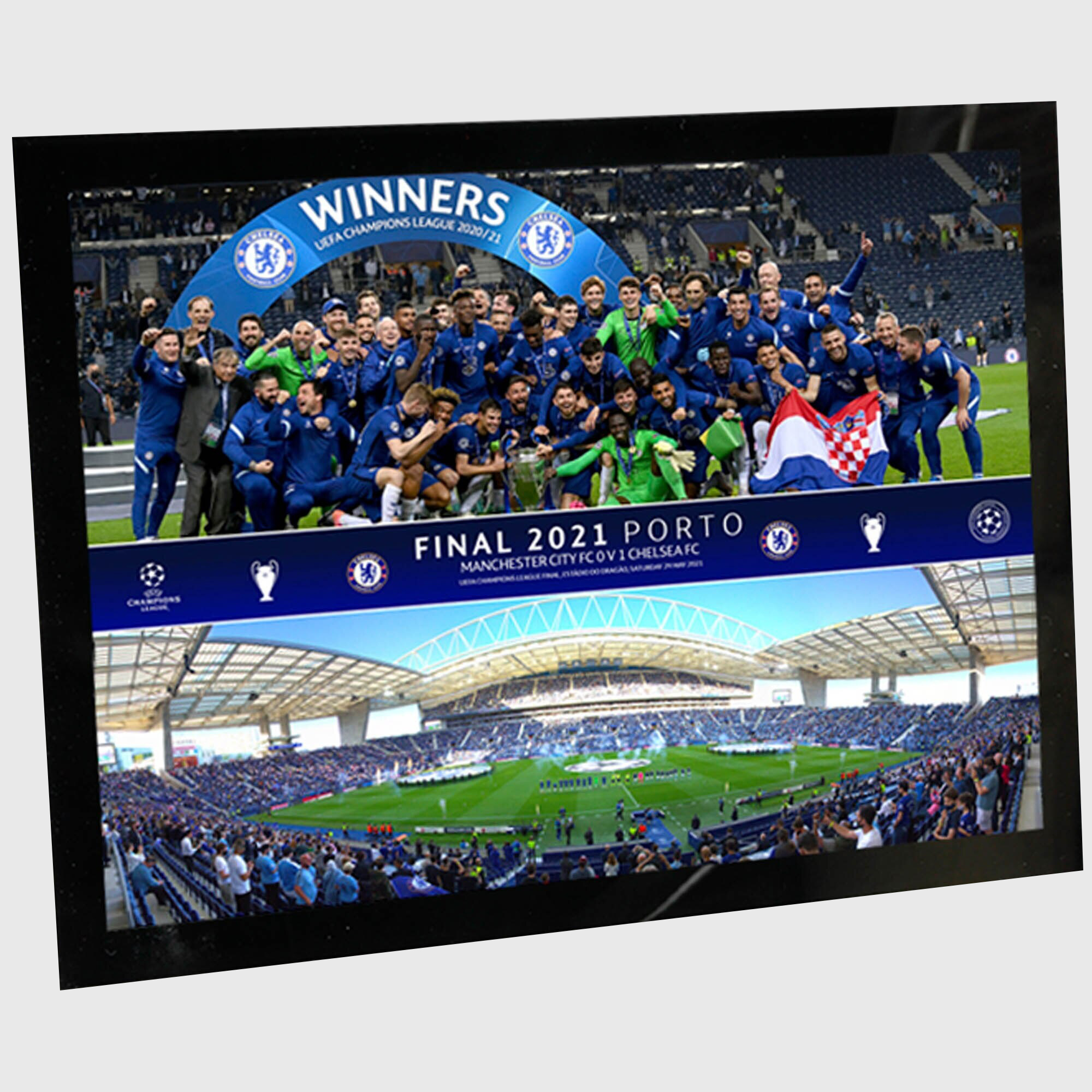 Chelsea UCL 2021 Champions Celebration Montage Glass Frame - 8 x 6 Inch