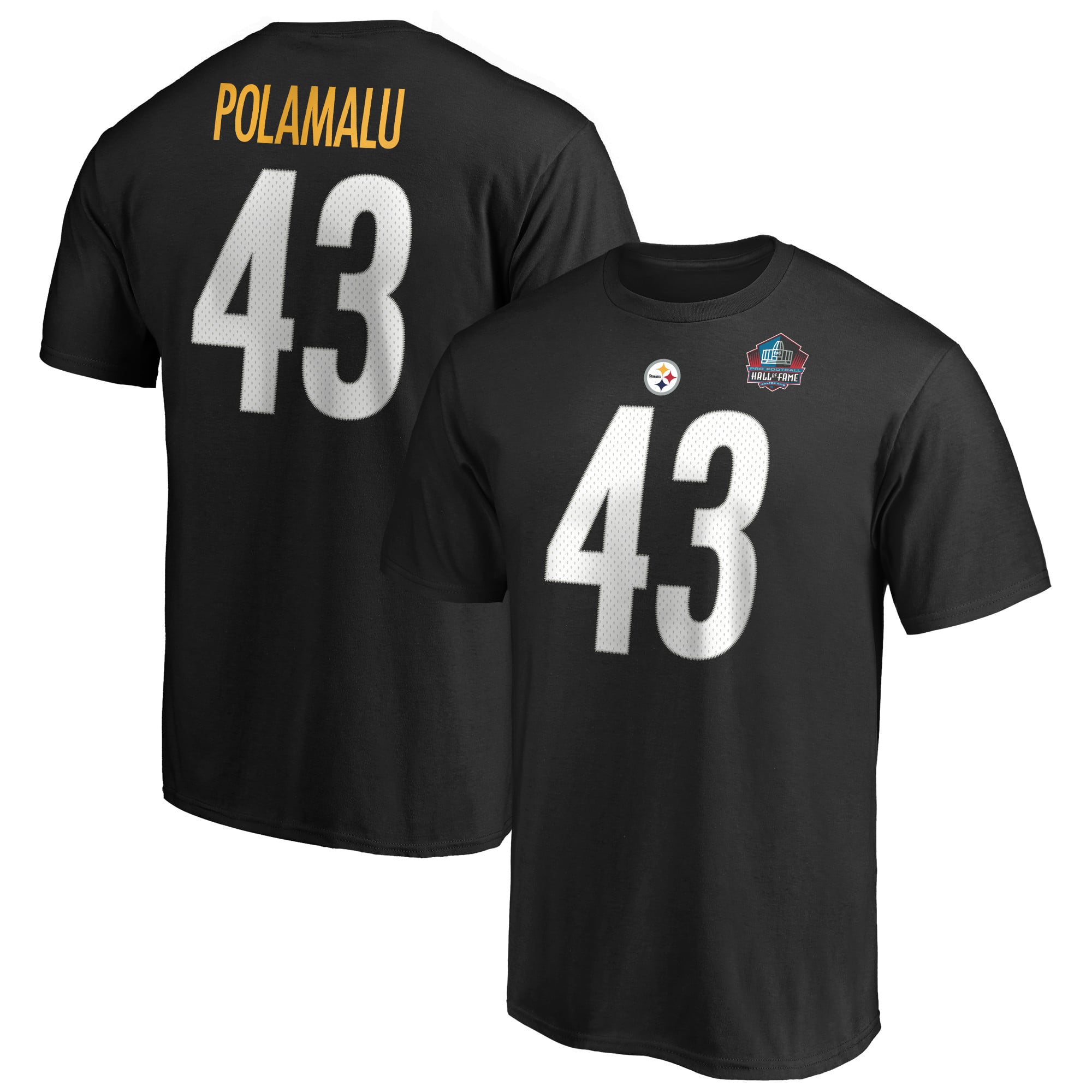 T-shirt avec nom et numéro du Temple de la renommée des Steelers de Pittsburgh - Polamalu - Hommes