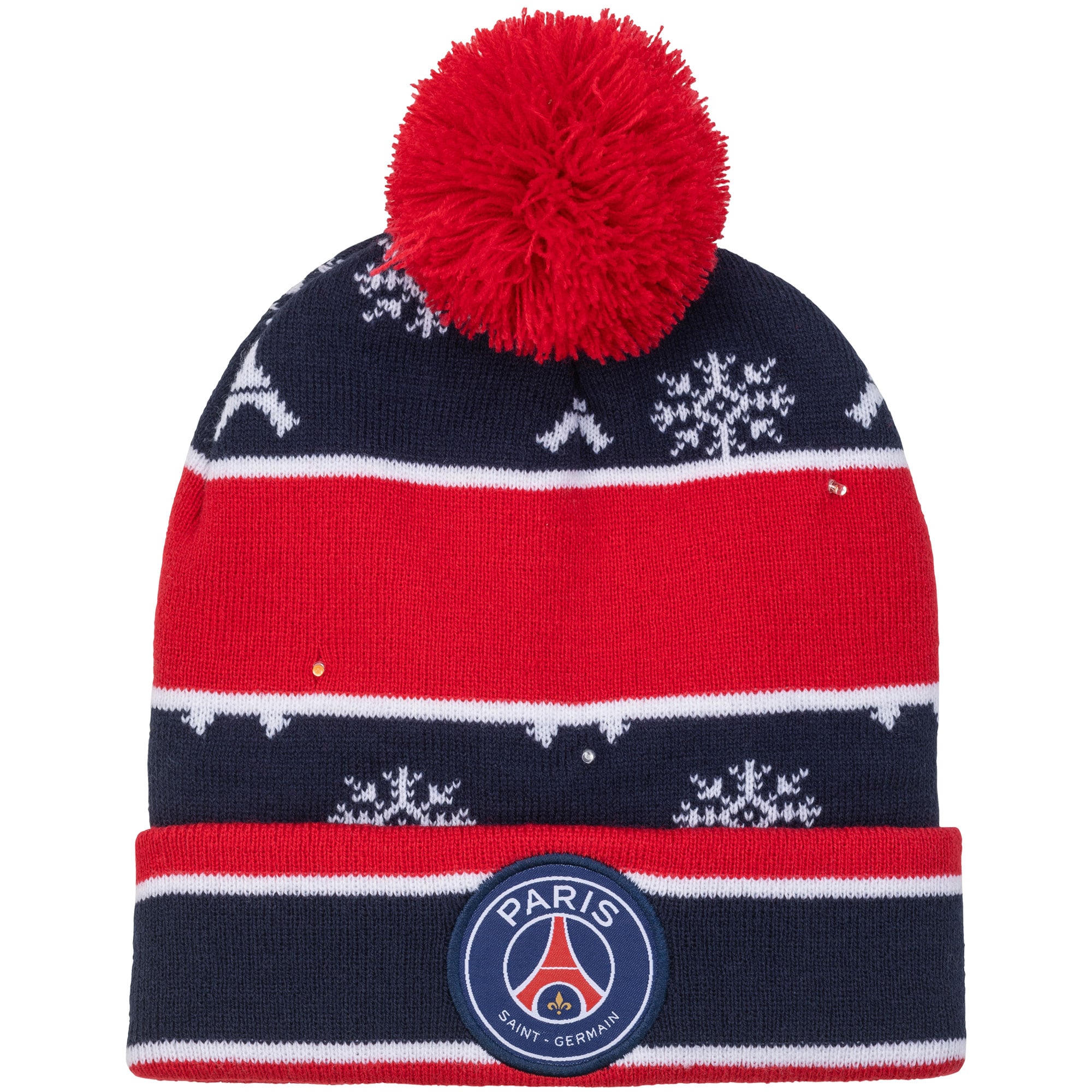 PSG Weihnachts-Bommelmütze mit LEDs – Marineblau/Rot – Erwachsene