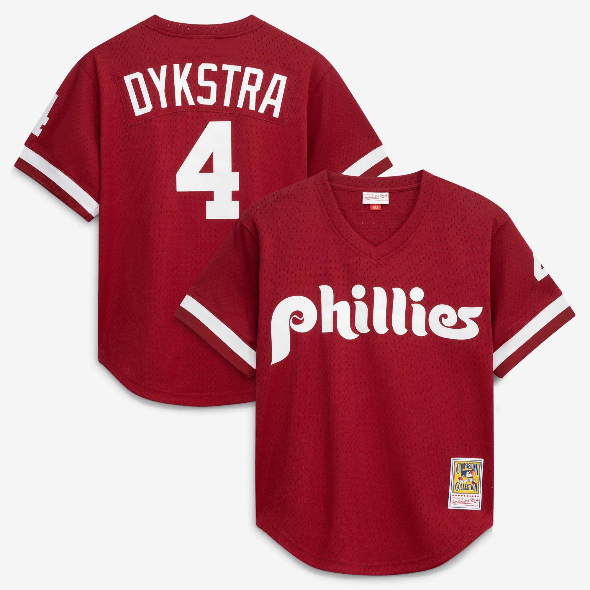 Maglia da allenamento autentica da uomo Mitchell & Ness Lenny Dykstra dei Philadelphia Phillies, colore scarlatto.
