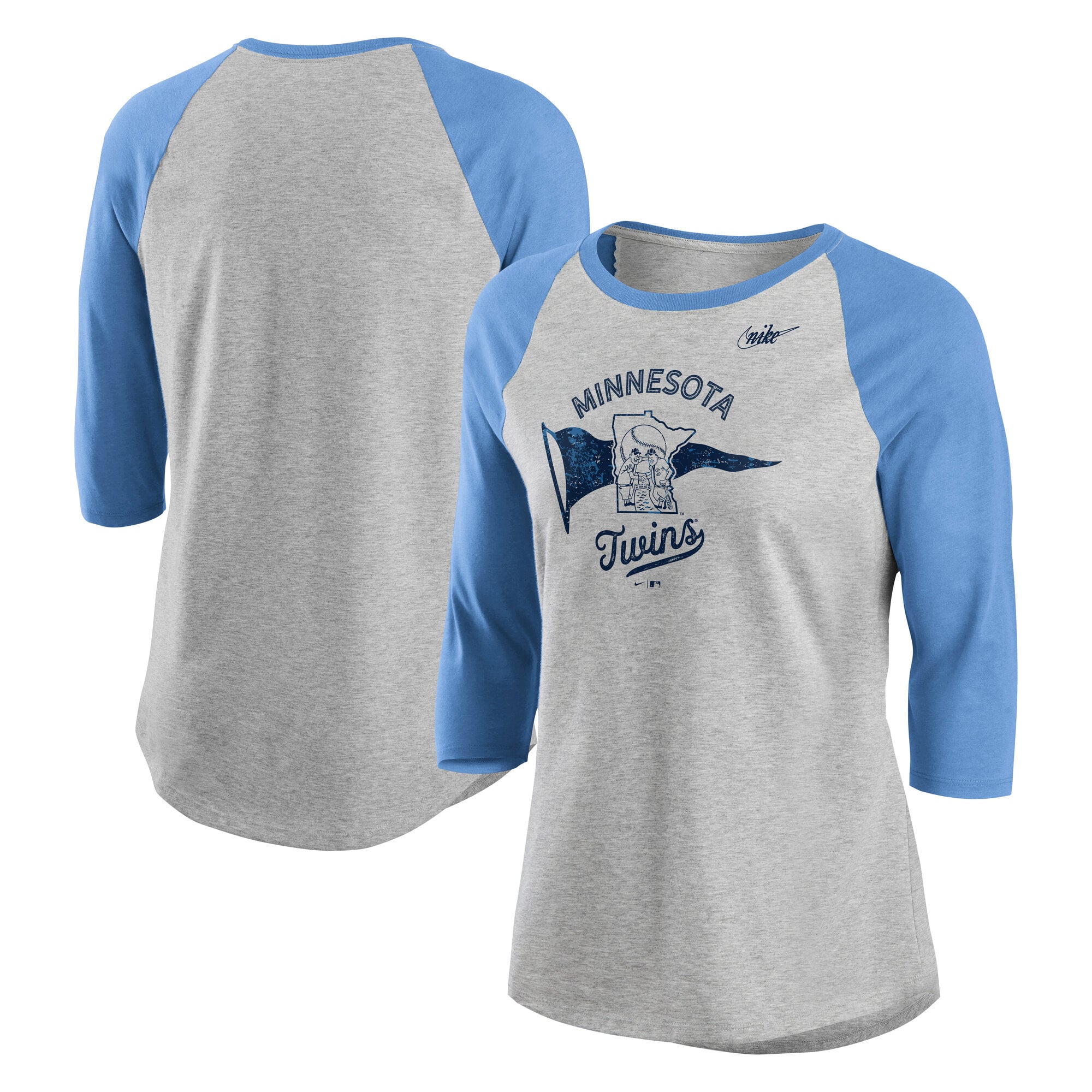 Women's Nike  Gray Minnesota Twins Cooperstown Pennant Tri-Blend T-Shirt