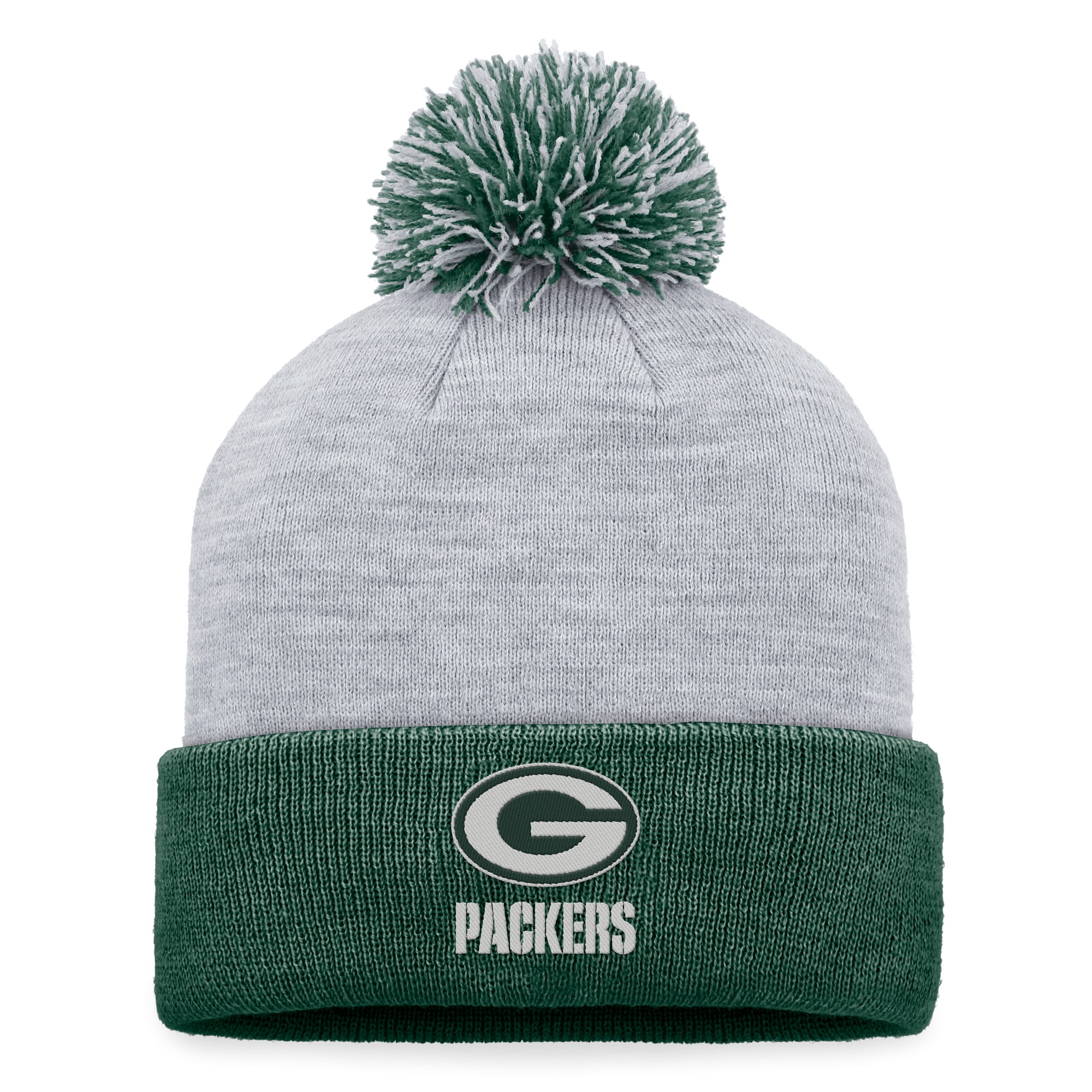 Women's Fanatics Gray Green Bay Packers Cuffed Knit Hat with Pom: retailer-supplied image