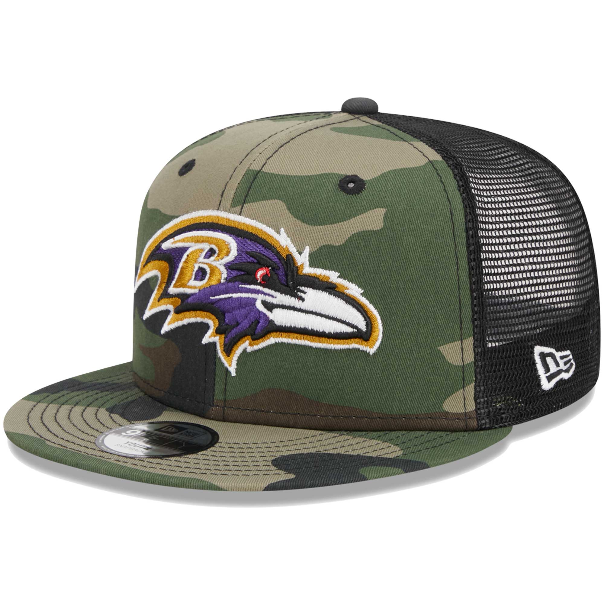 Youth New Era Camo Baltimore Ravens Main Trucker 9FIFTY Snapback Hat