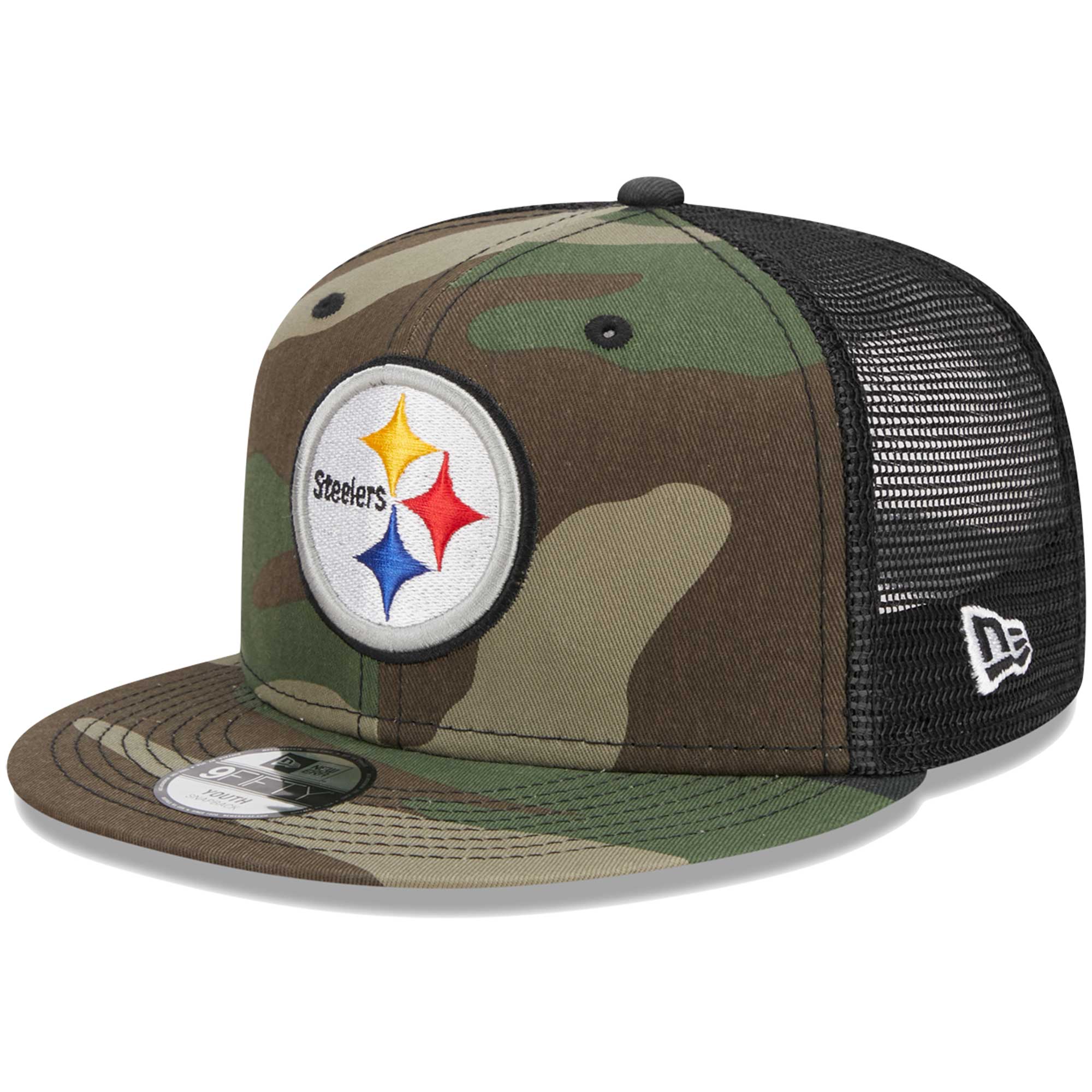 Youth New Era Camo Pittsburgh Steelers Main Trucker 9FIFTY Snapback Hat