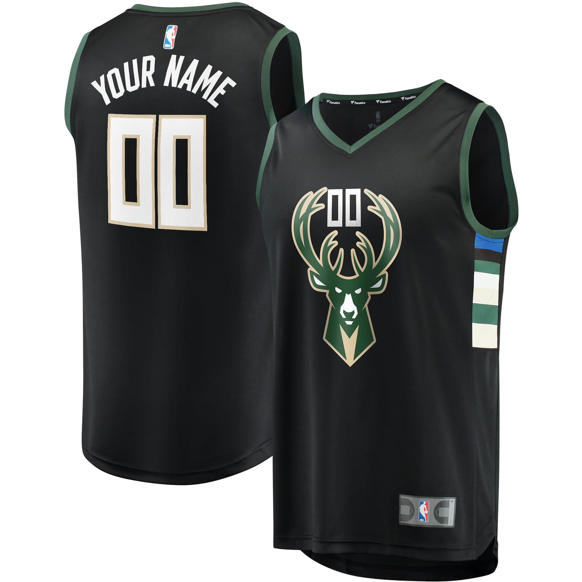 Men's Fanatics Black Milwaukee Bucks - Fast Break Custom Jersey - Statement Edition