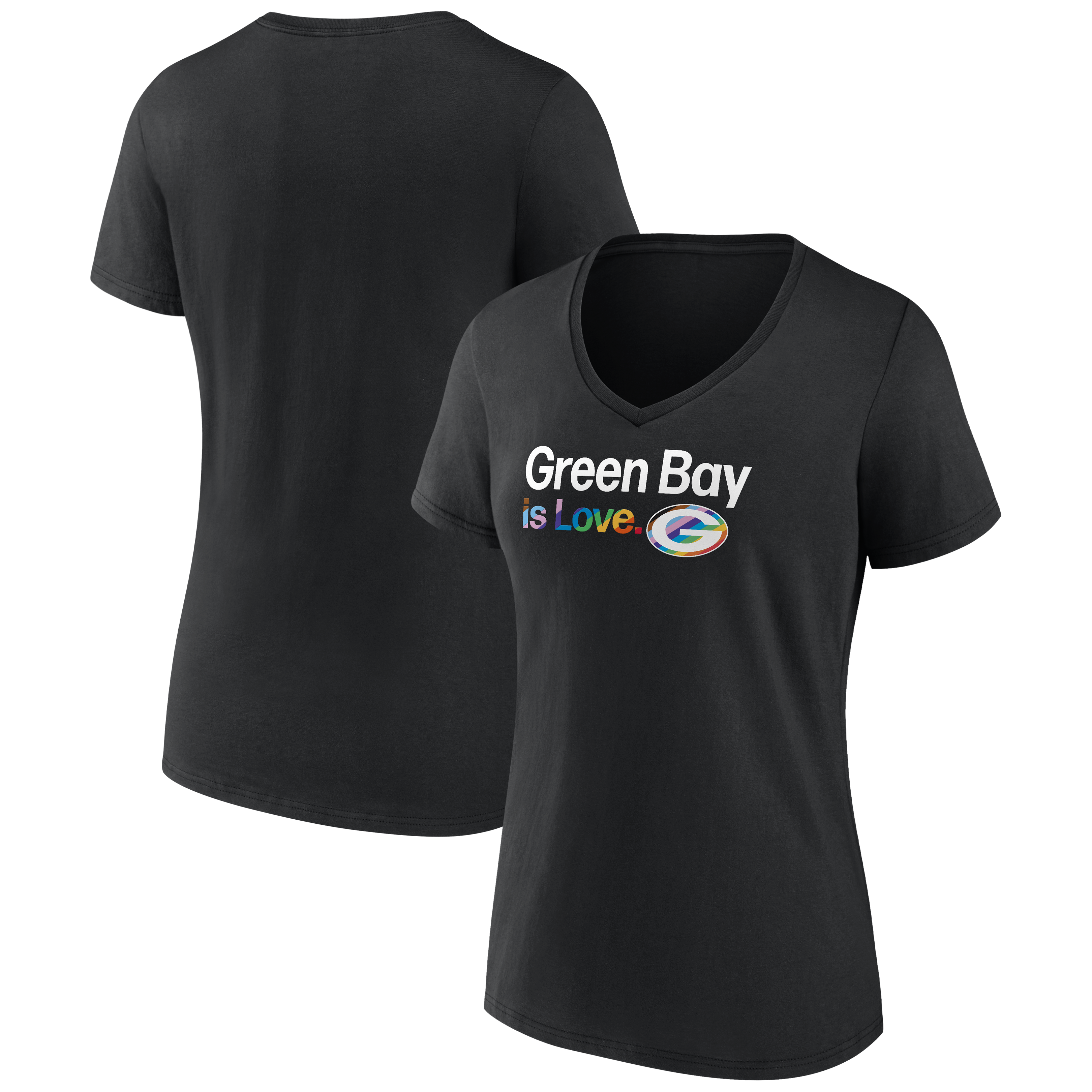 Women's Fanatics Black Green Bay Packers City Pride V-Neck T-Shirt