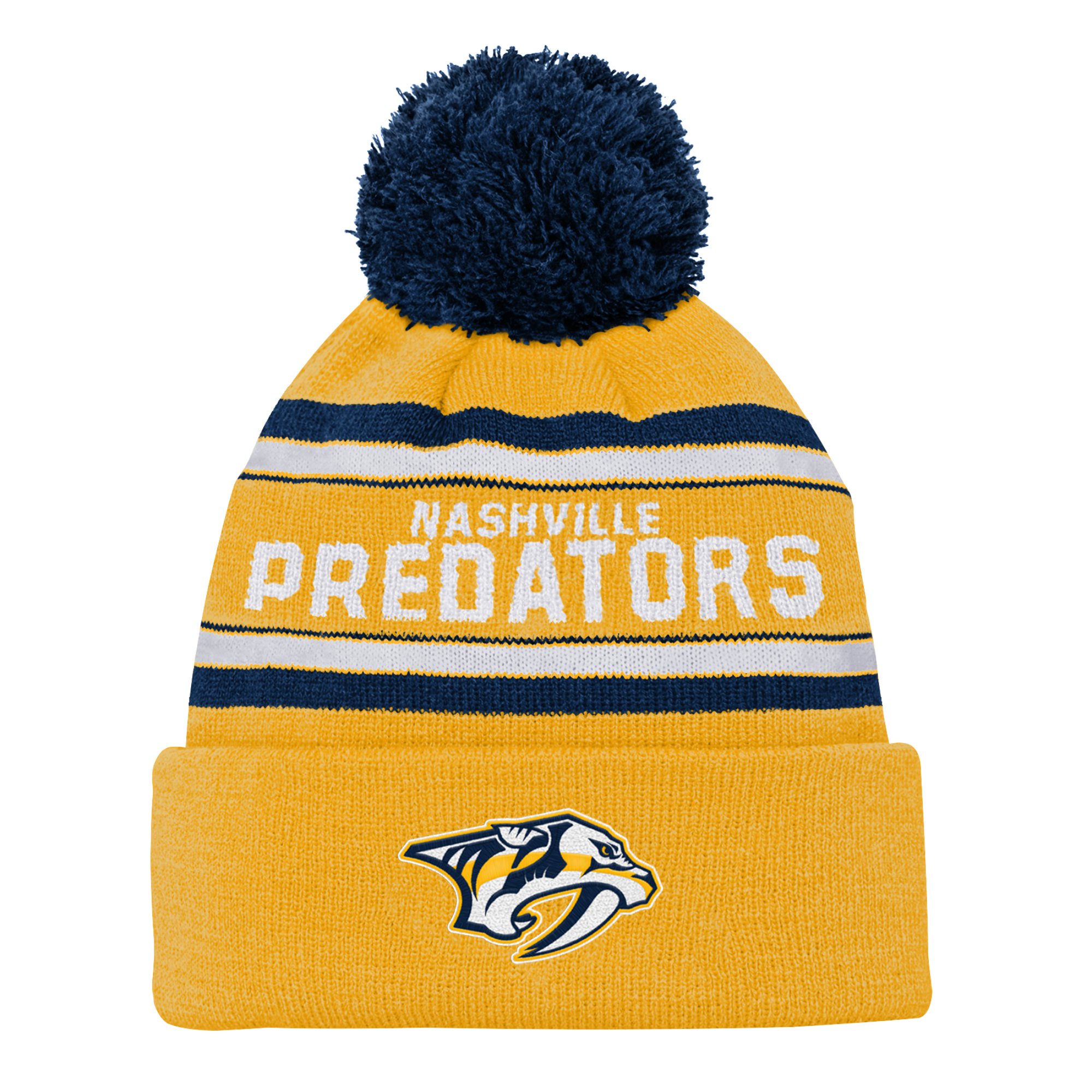 Youth Nashville Predators Gold Jacquard Cuffed Knit Hat with Pom