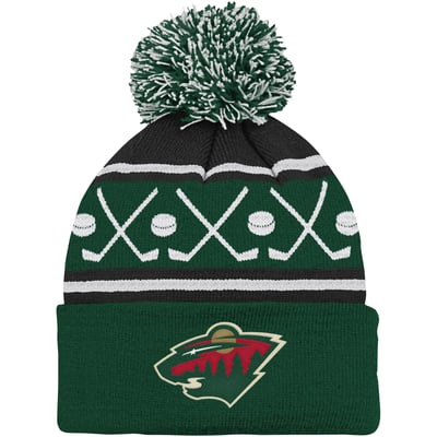Infant Green Minnesota Wild Face-Off Cuffed Knit Hat with Pom