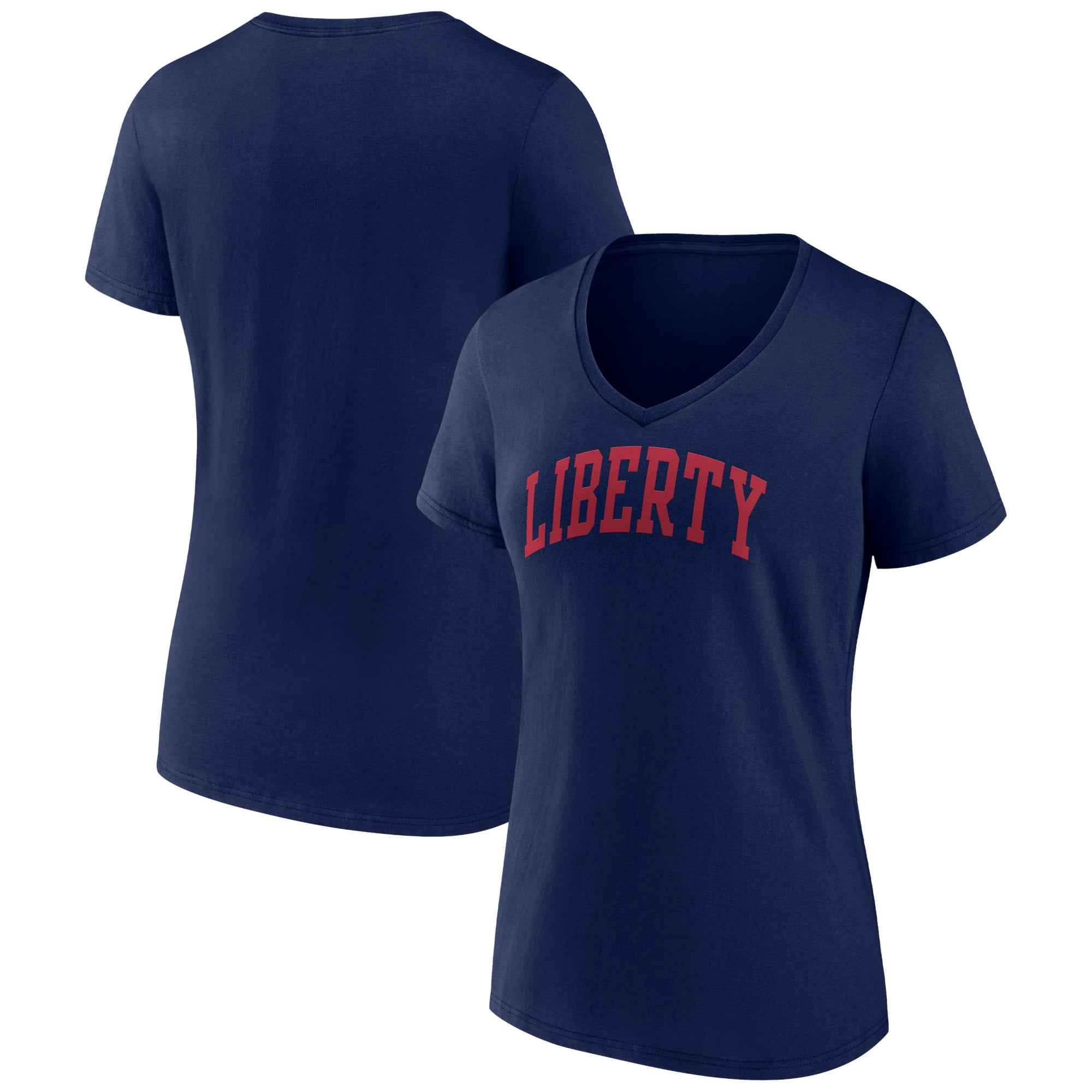 Women's Navy Liberty Flames Basic Arch V-Neck T-Shirt
