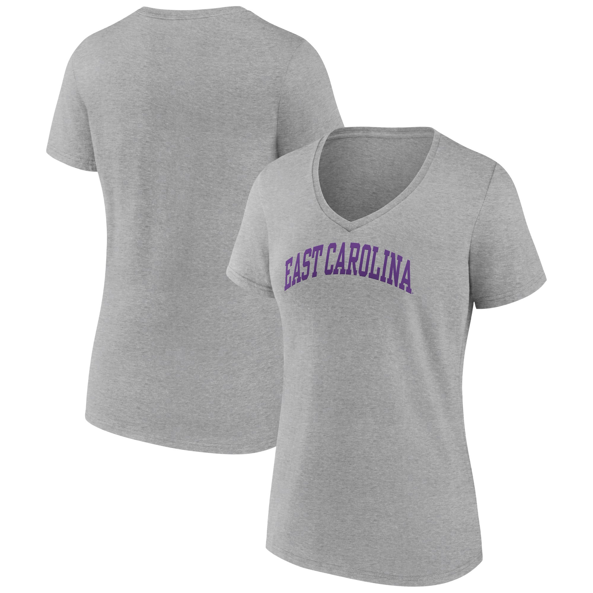 Women's Gray ECU Pirates Basic Arch V-Neck T-Shirt