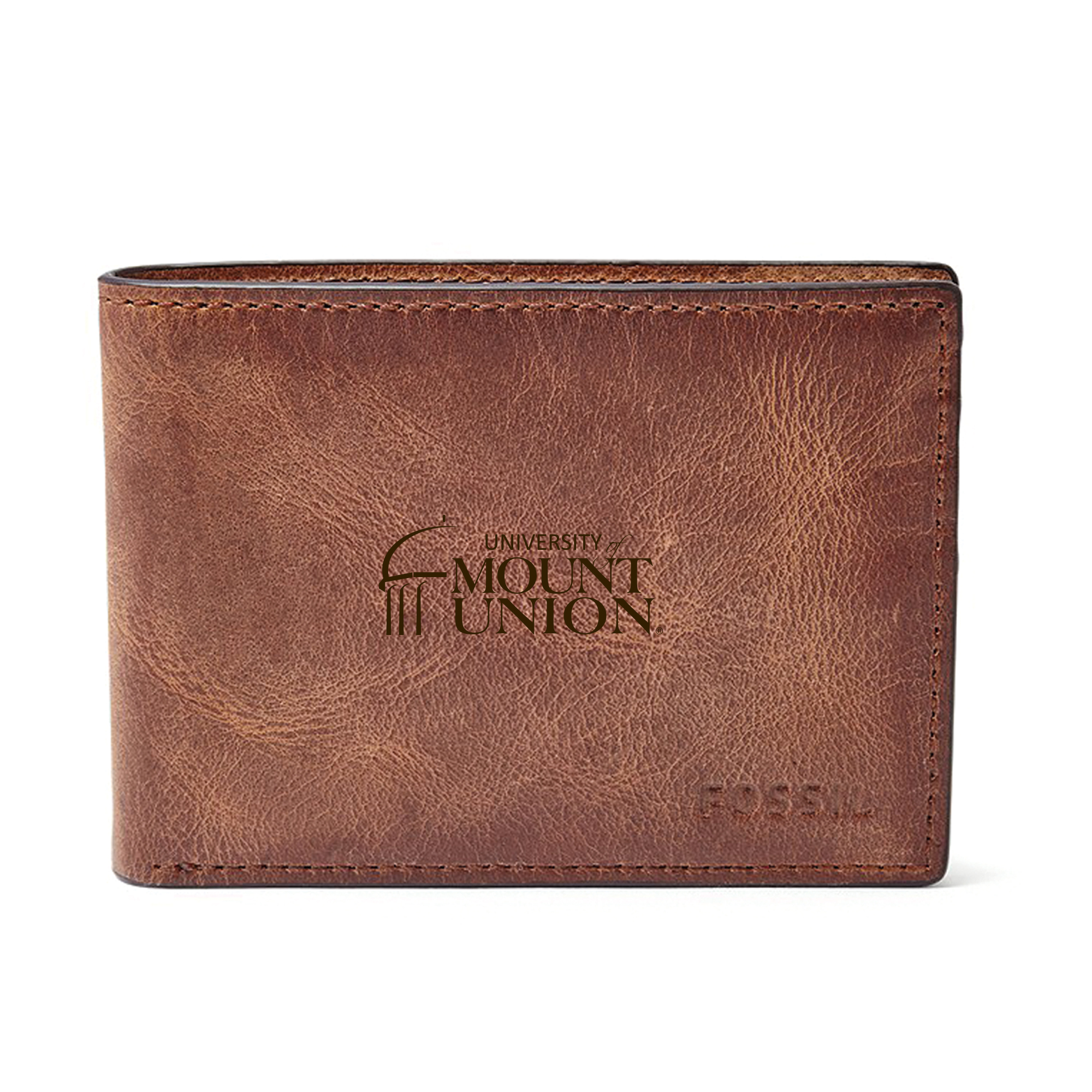 Mount Union Purple Raiders Fossil Leather Derrick Front Pocket Bifold Wallet